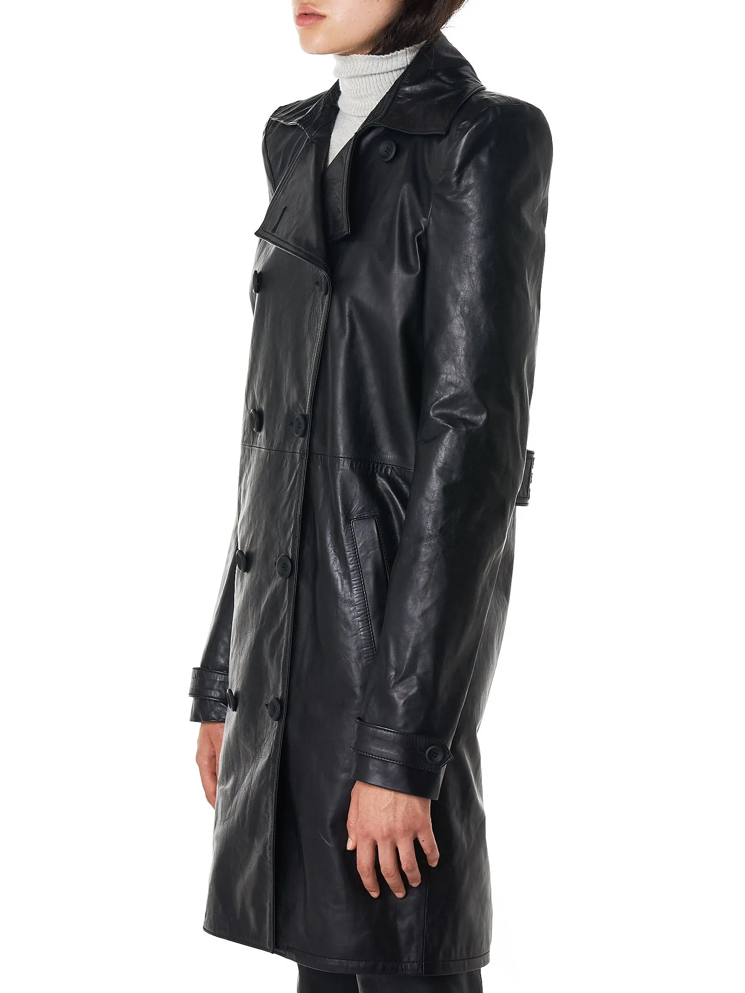 Leather Trench Coat (UWJA007E18216001-BLACK)