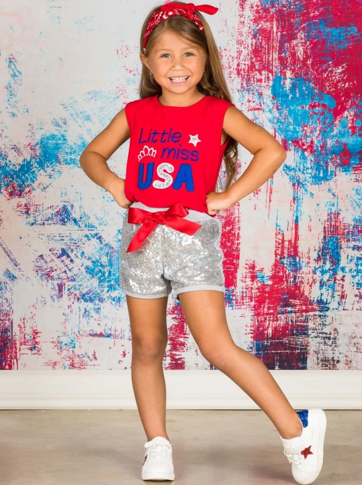 Little Miss USA Top And Sequin Short Set