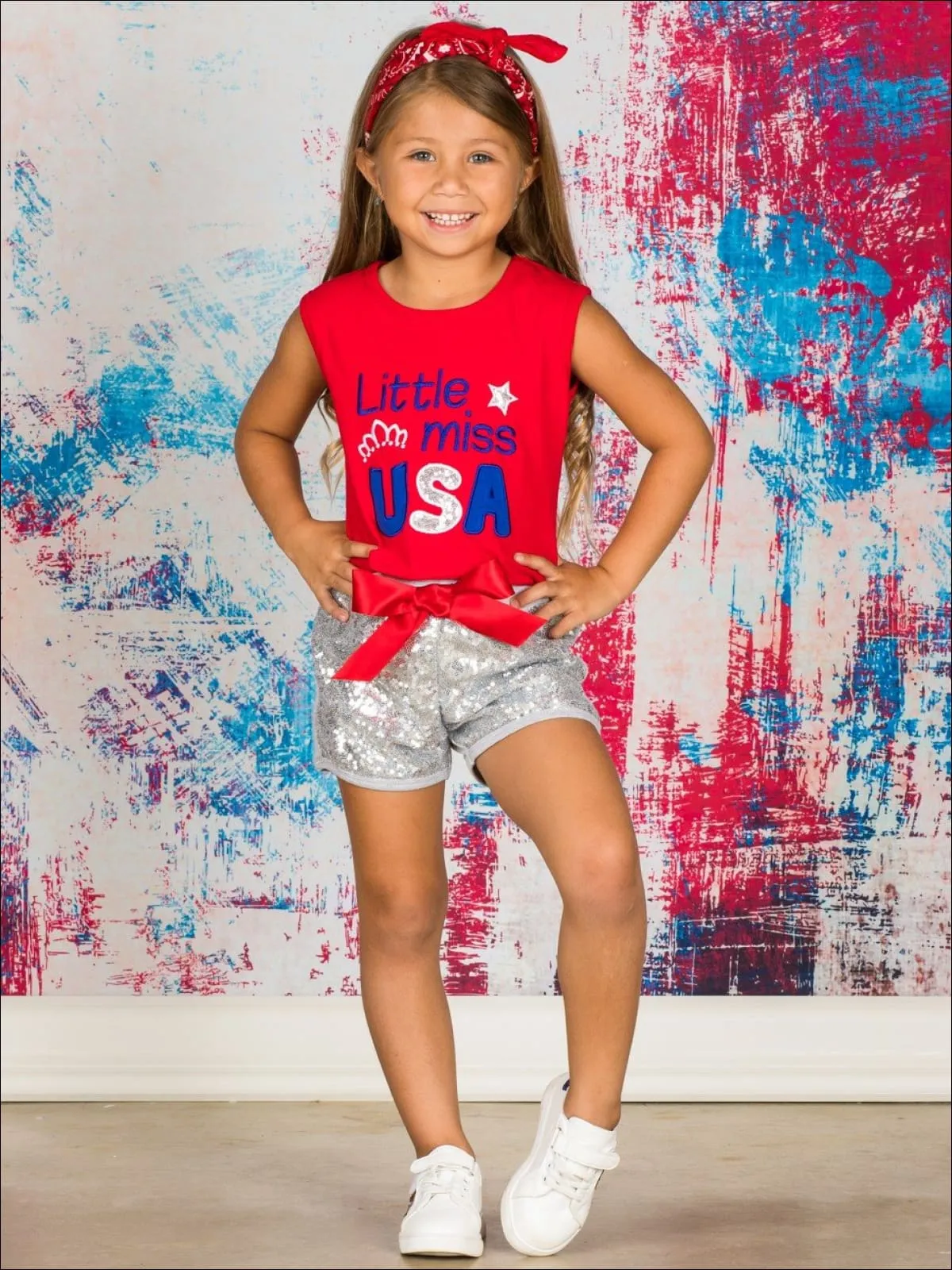 Little Miss USA Top And Sequin Short Set