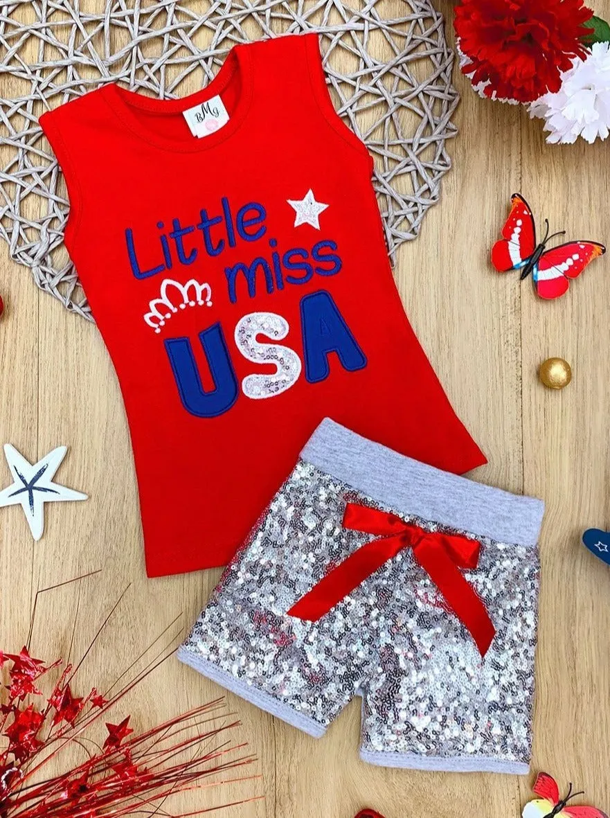 Little Miss USA Top And Sequin Short Set