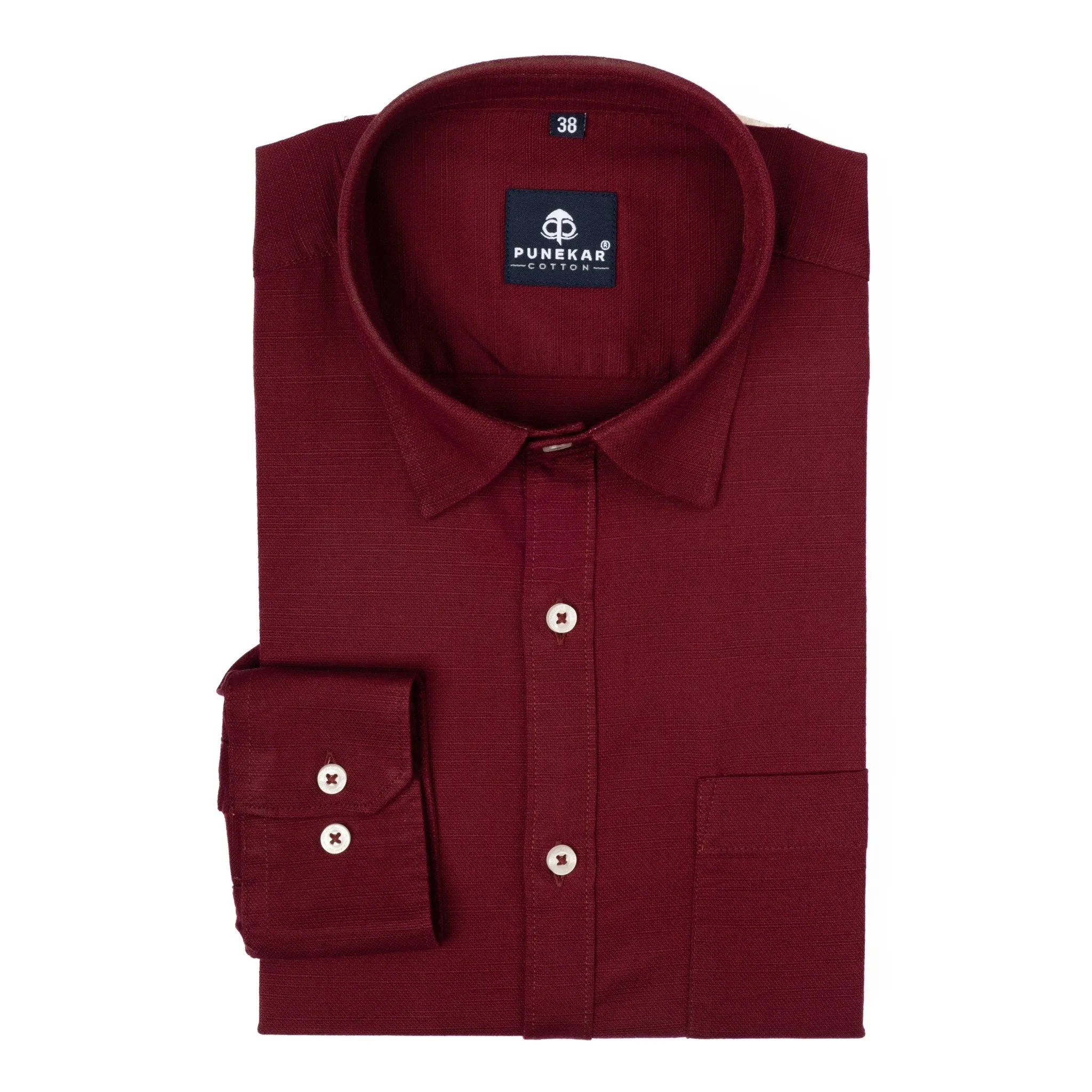 Maroon Color Cotton Linen Shirt For Men