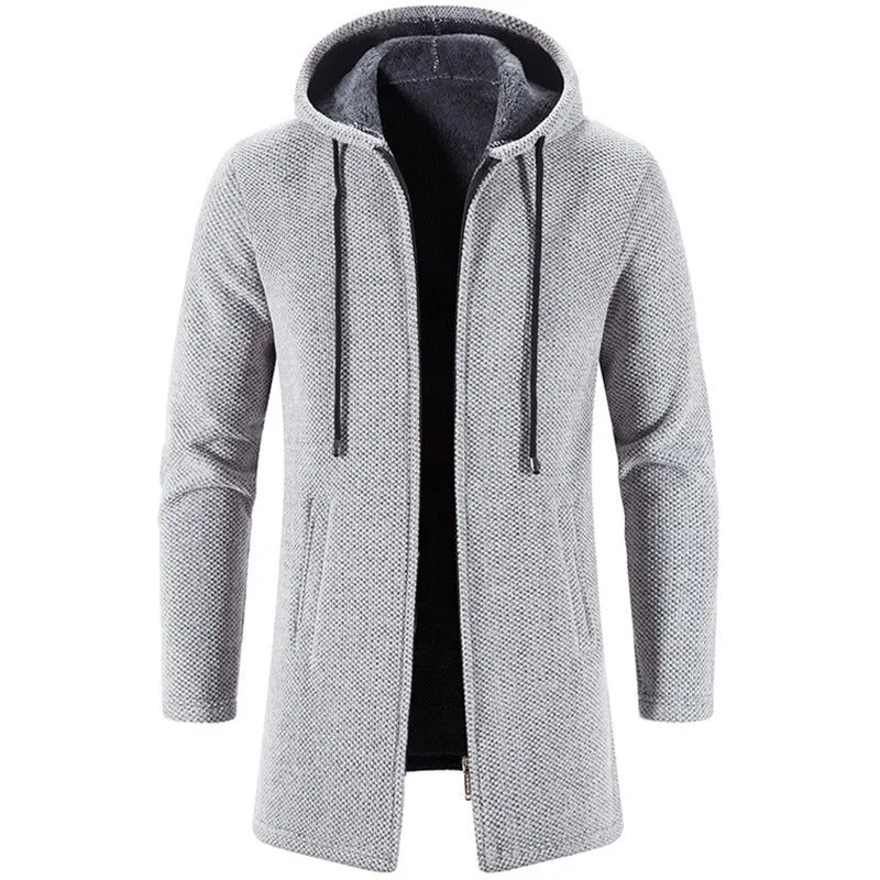 Men Hooded Zip Fleece Knit Sweaters Coat Warm Thick Windbreaker Jackets Coat | 6619