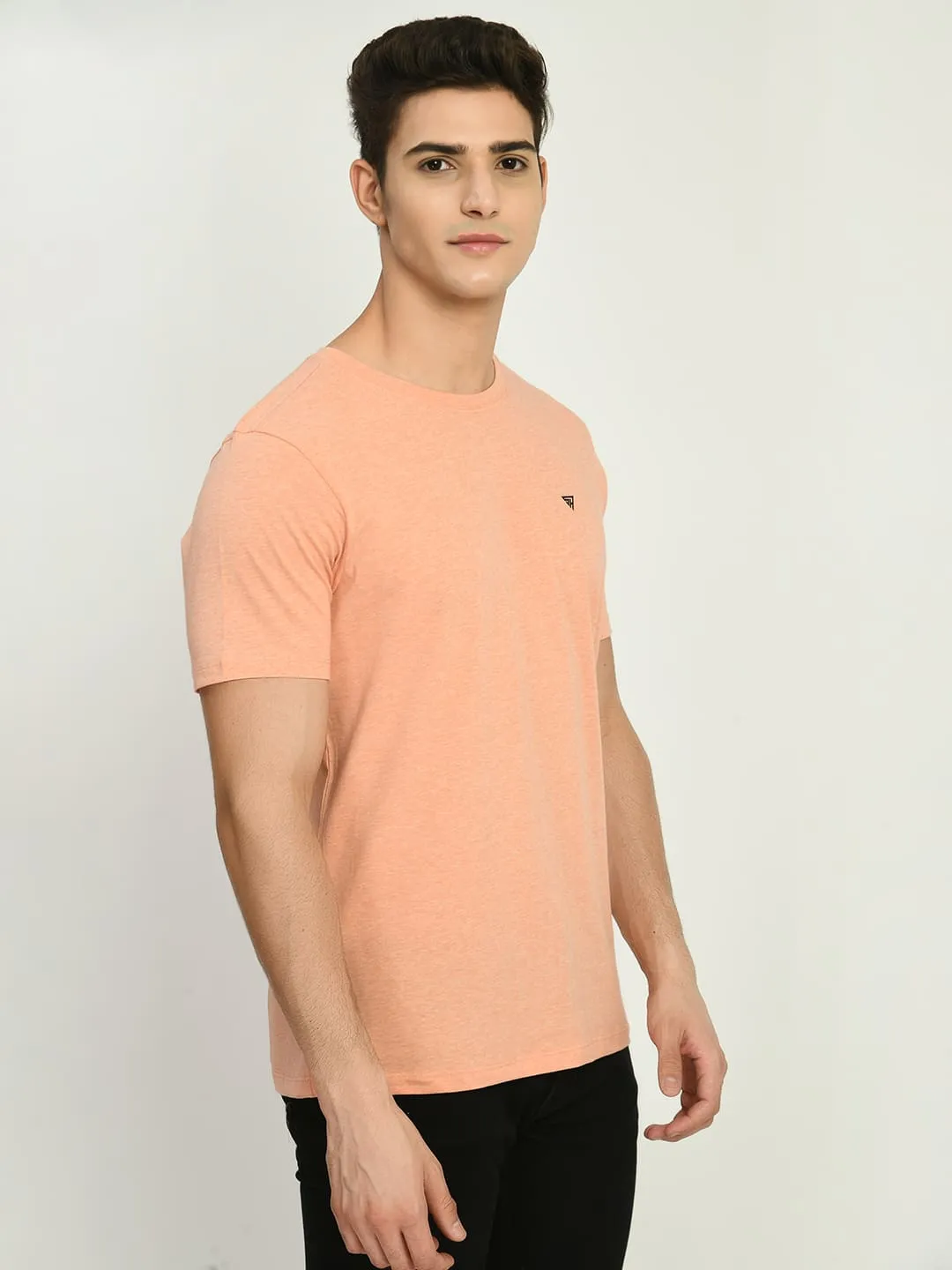 Men's Casual Solid Orange Crew Neck T-Shirt