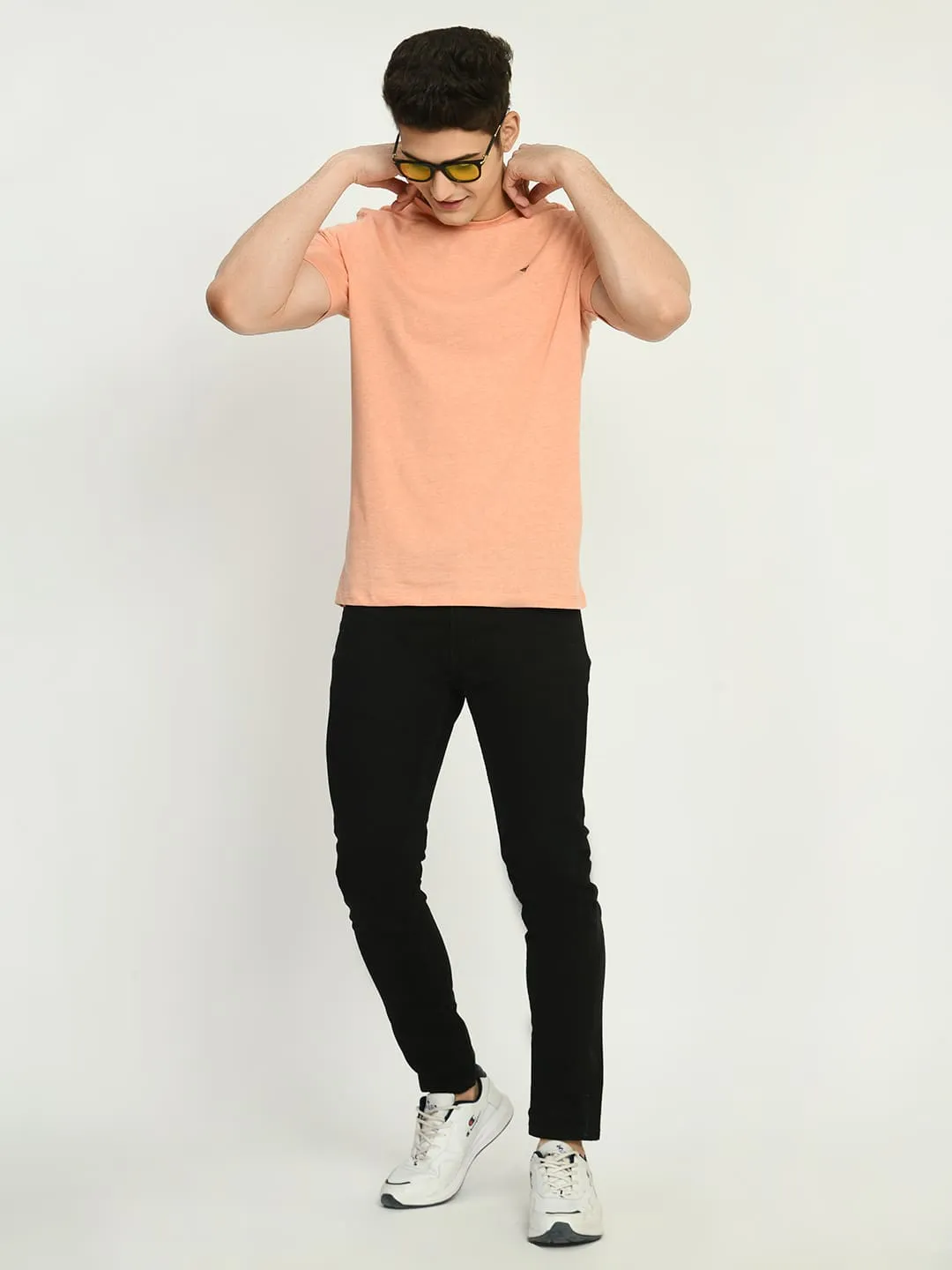 Men's Casual Solid Orange Crew Neck T-Shirt