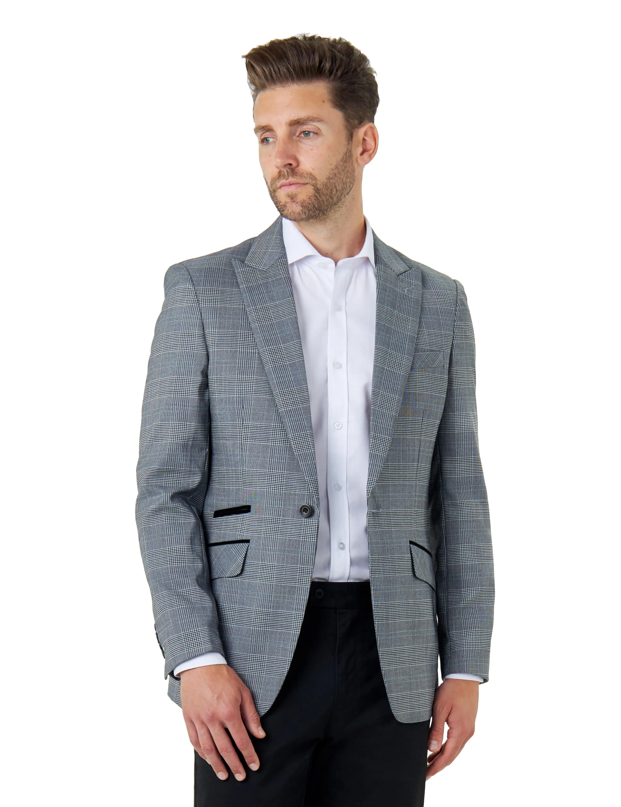 Mens Grey Price of Wales Check Tailored Fit Suit Jacket Blazer