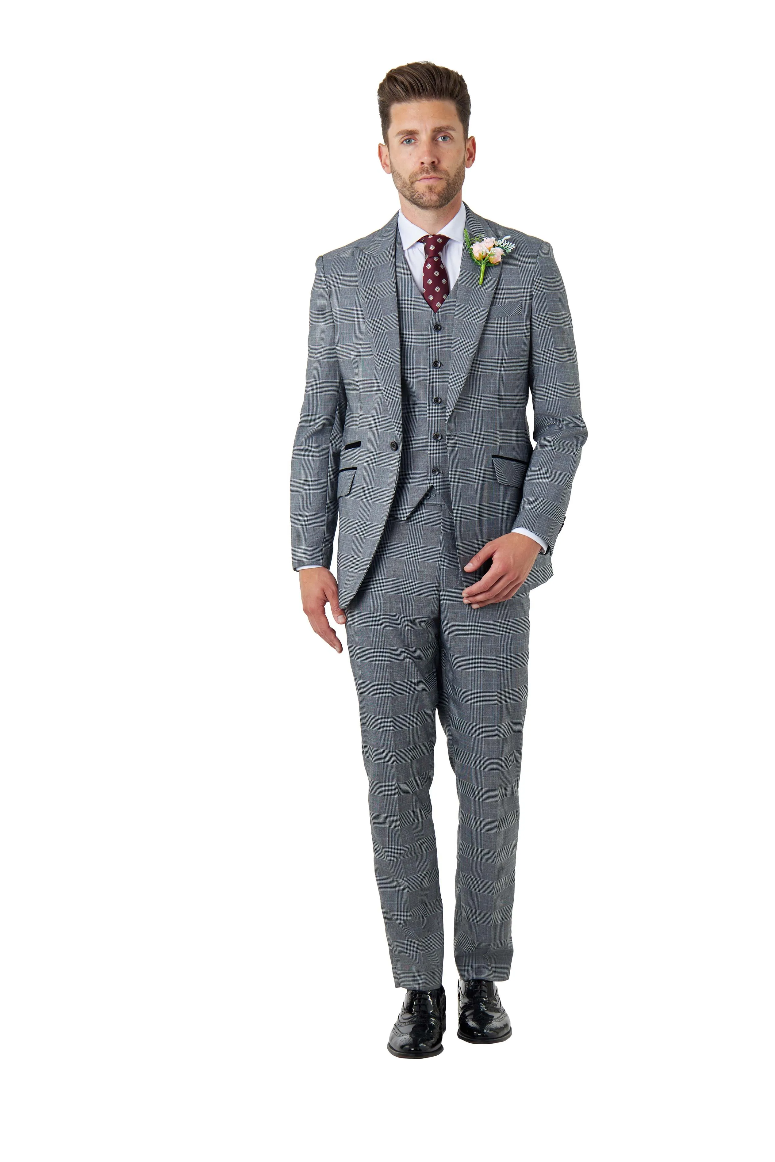 Mens Grey Price of Wales Check Tailored Fit Suit Jacket Blazer