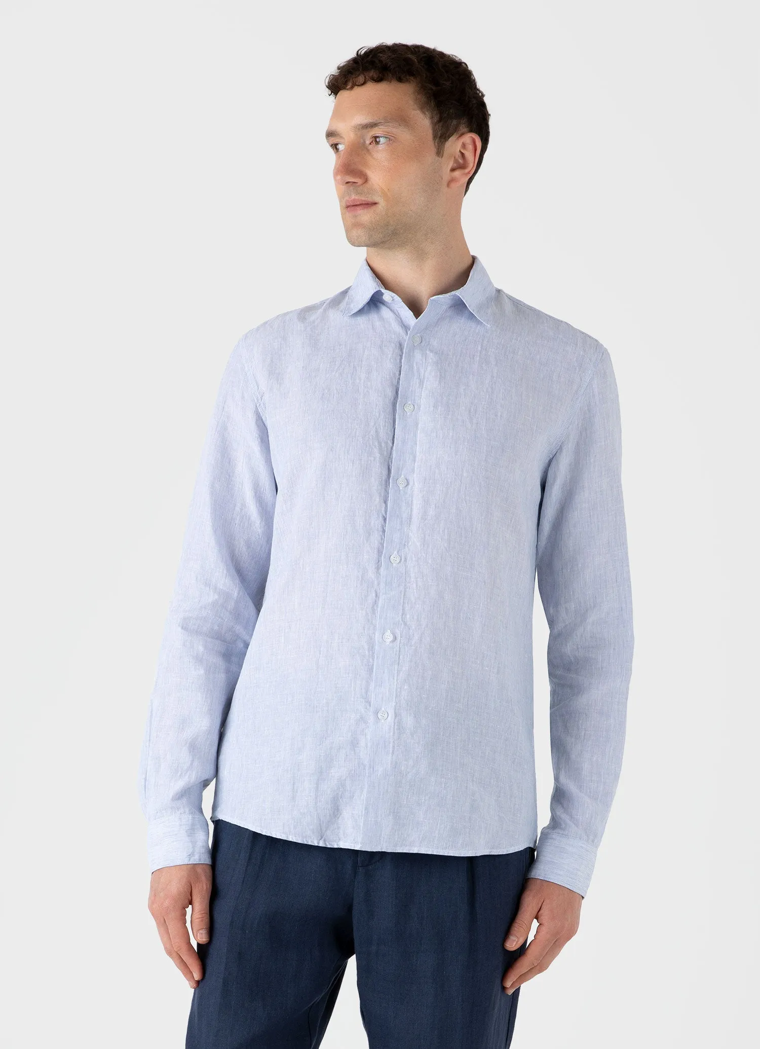 Men's Linen Shirt in Blue/White