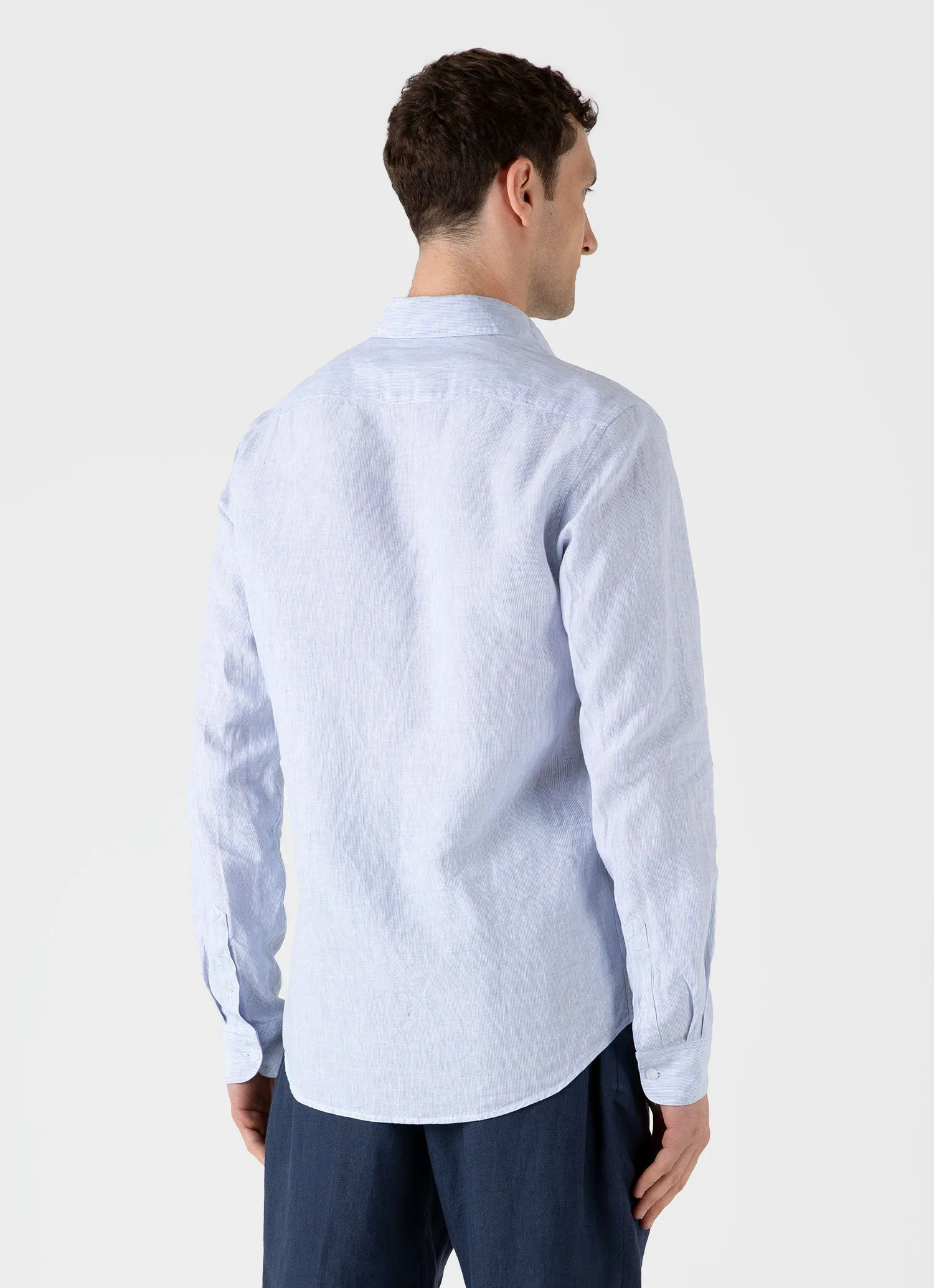 Men's Linen Shirt in Blue/White