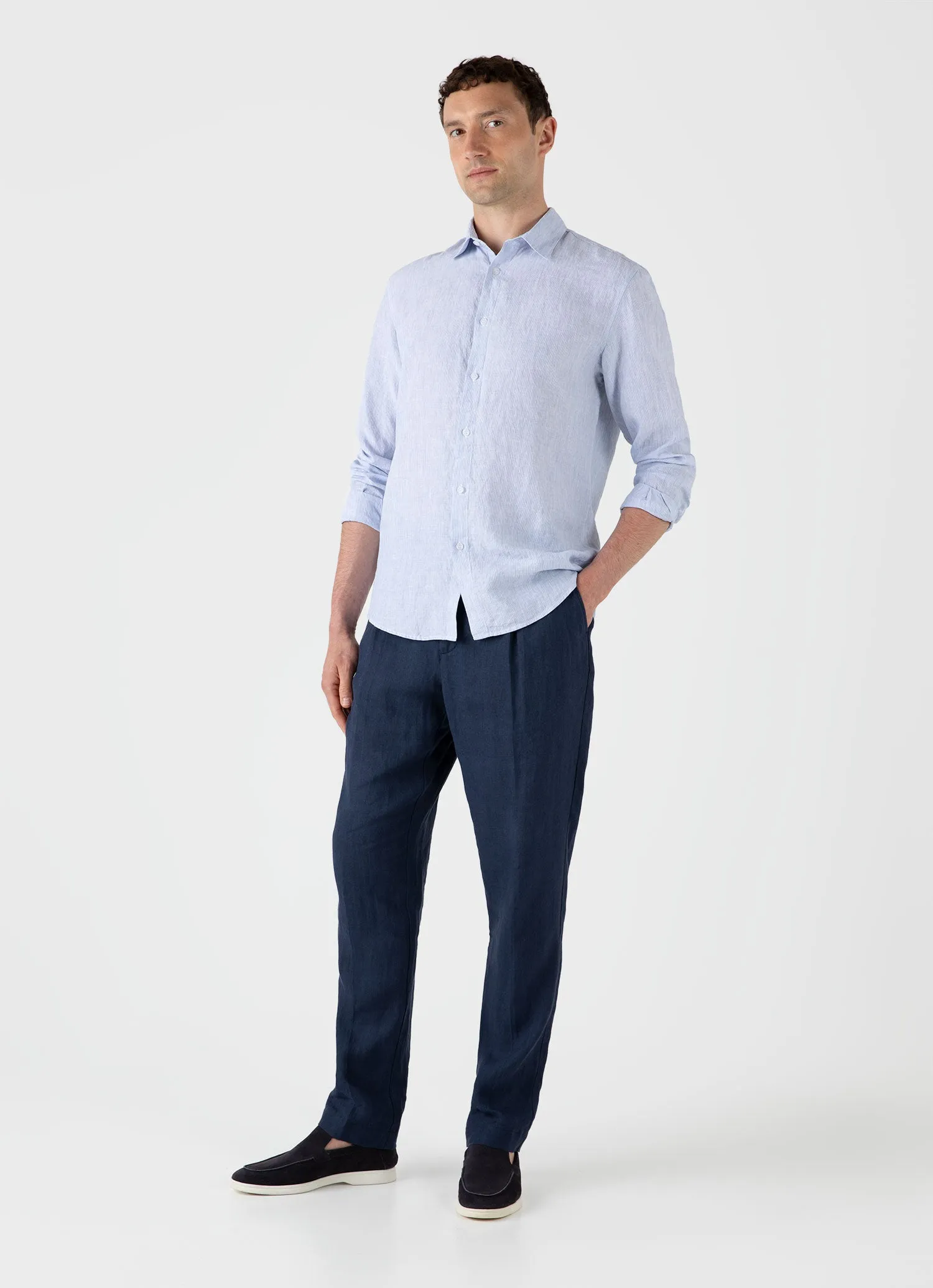 Men's Linen Shirt in Blue/White