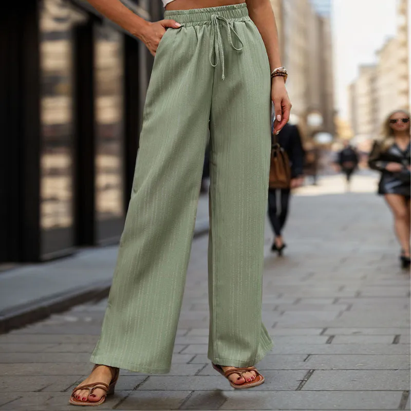 Mint Green High Rise Smocked Waistband Wide Leg Pants