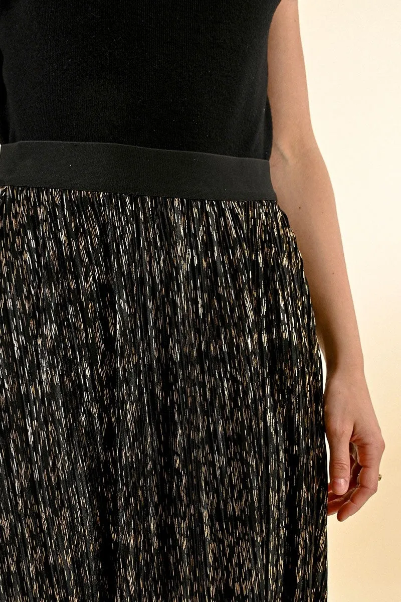 Molly Bracken Long Pleated Skirt Black/Gold