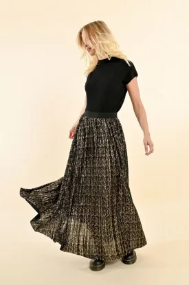 Molly Bracken Long Pleated Skirt Black/Gold