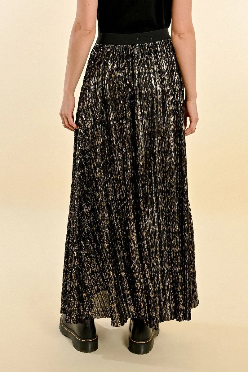 Molly Bracken Long Pleated Skirt Black/Gold