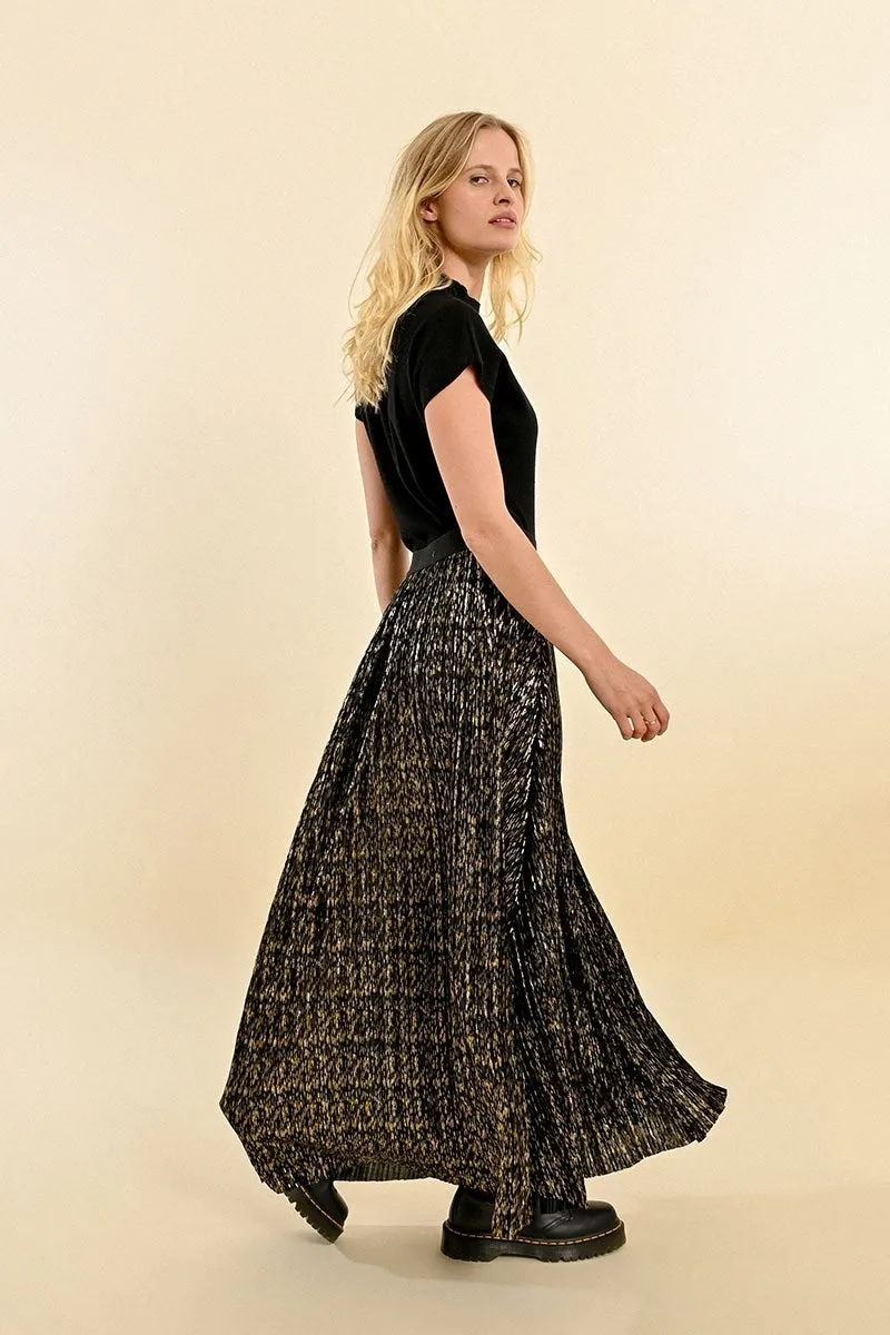 Molly Bracken Long Pleated Skirt Black/Gold