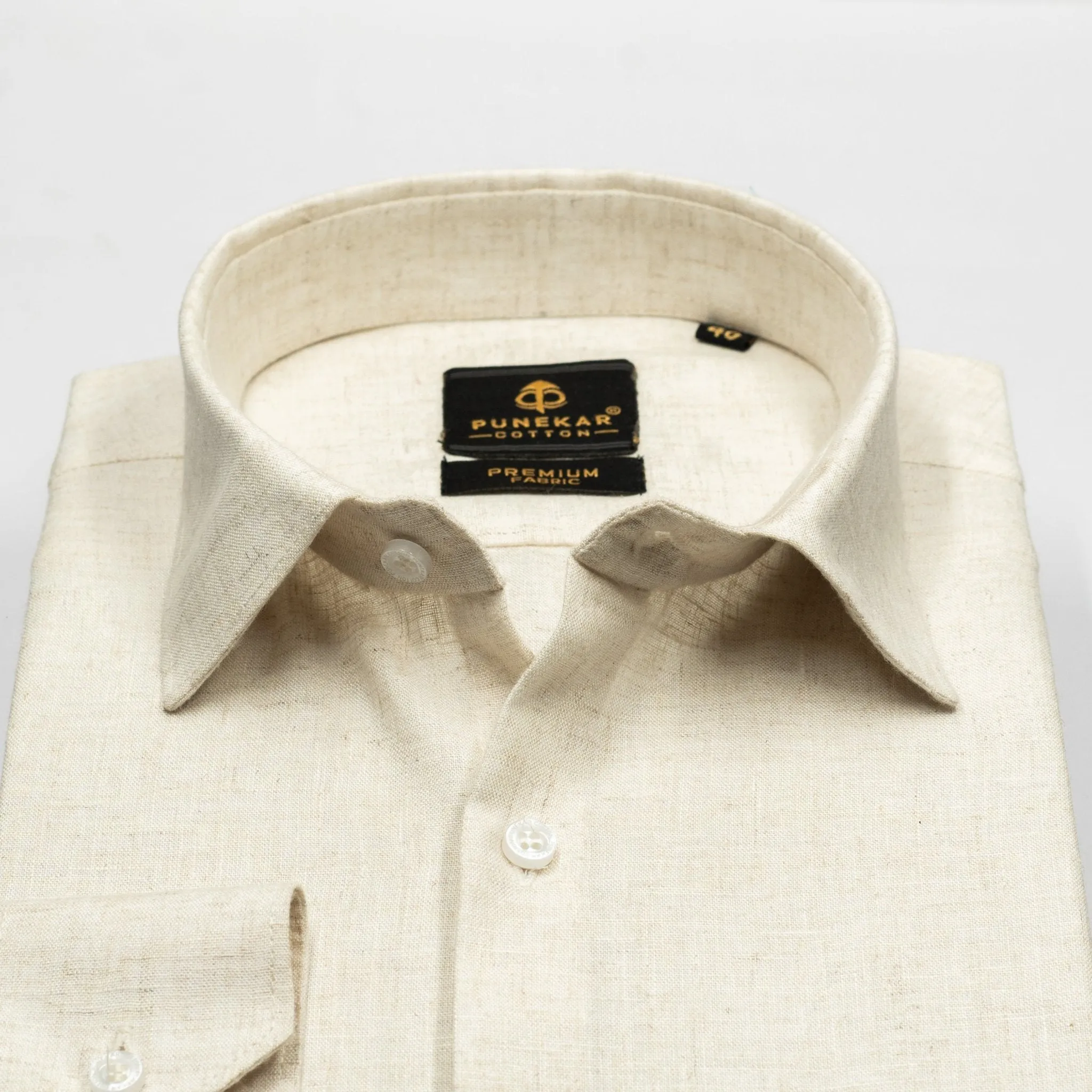 Off Cream Color Prime Linen Shirt For Men