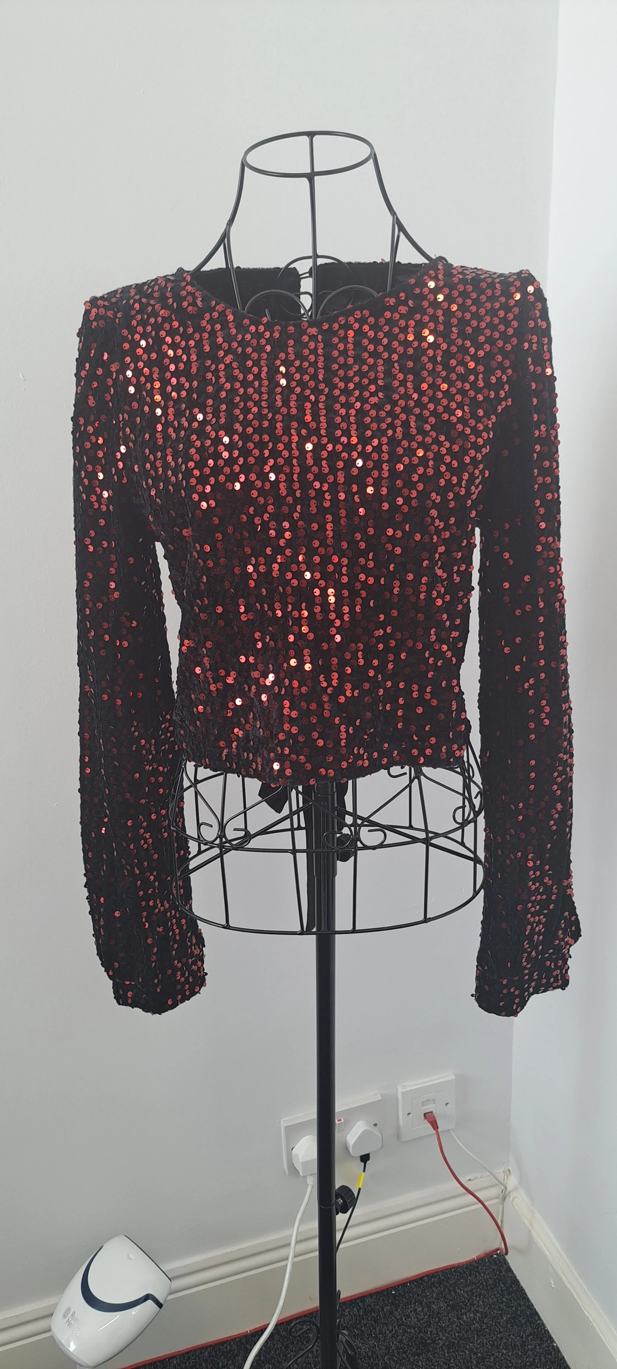 Open Back Long Sleeve Sequin Top