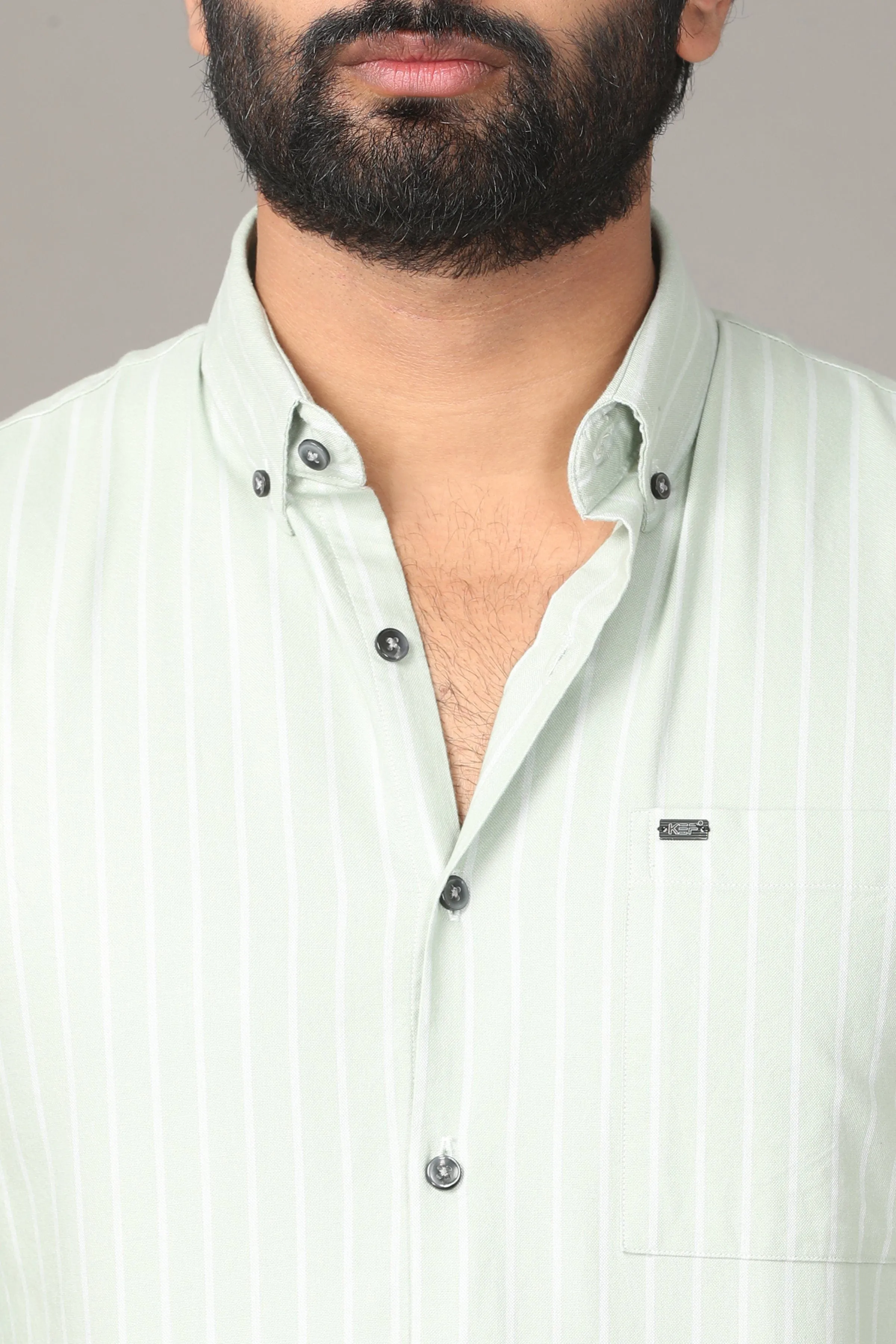 Pale Green Striped Full Sleeve Shirt