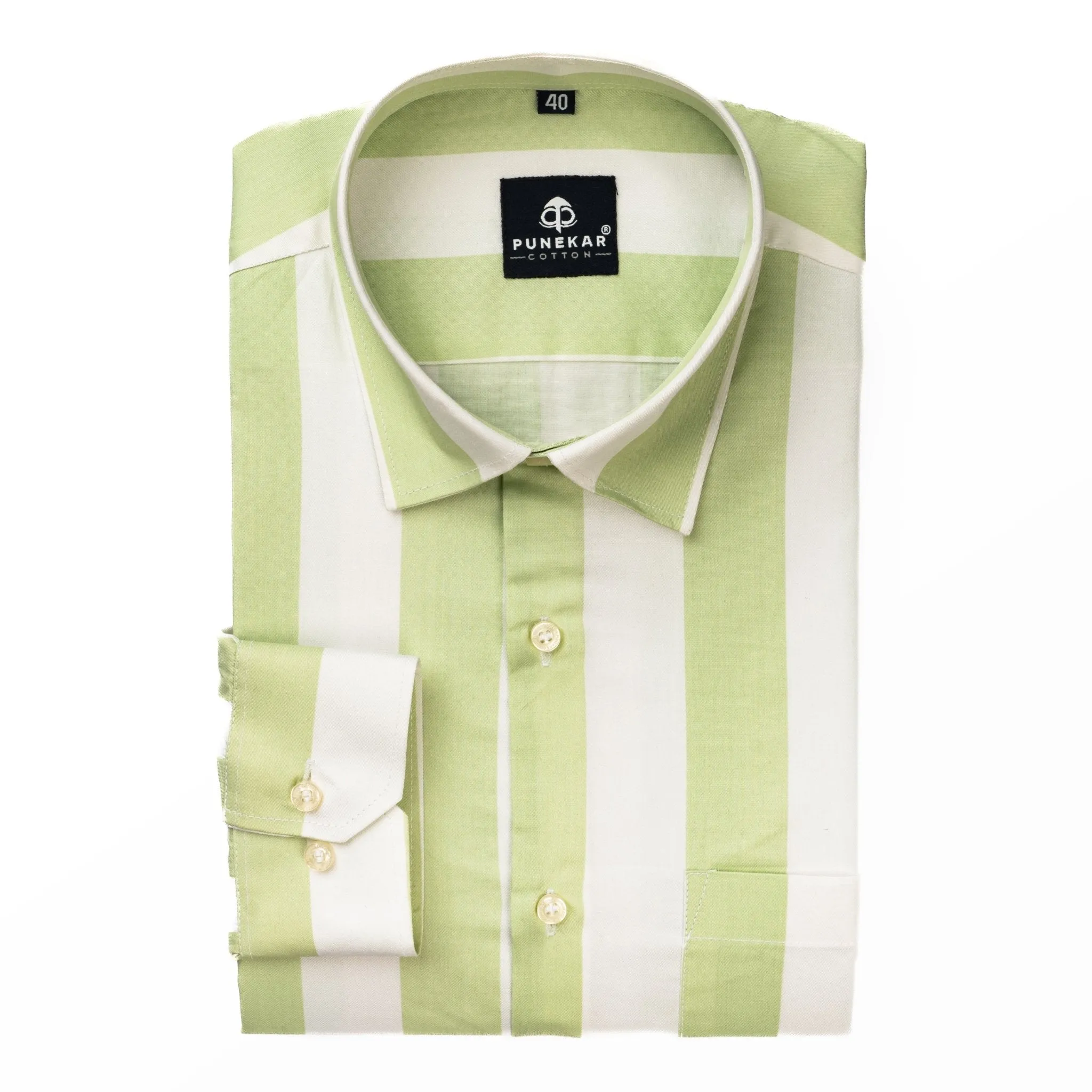 Pista Green Color Stripe Shirt For Men