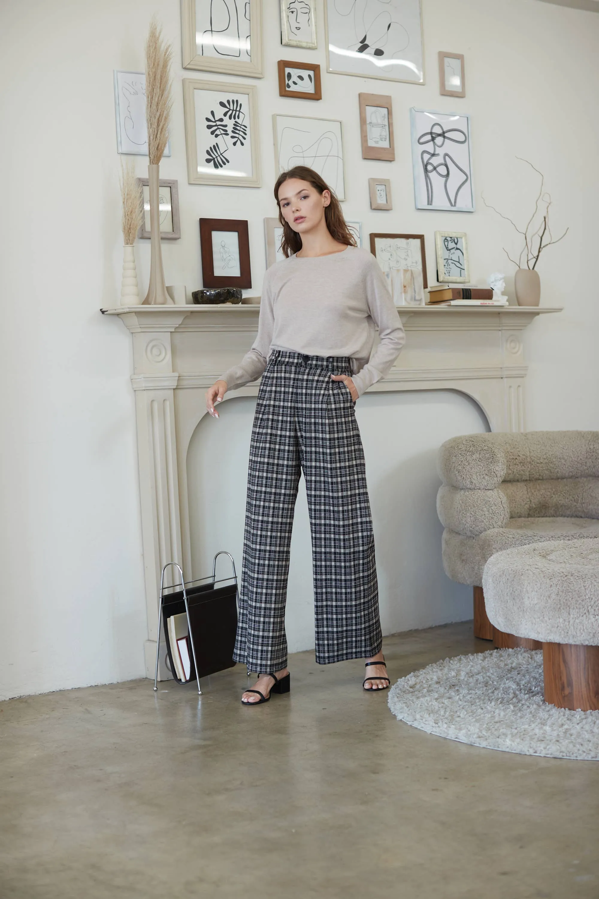 PLAID WIDE PANTS