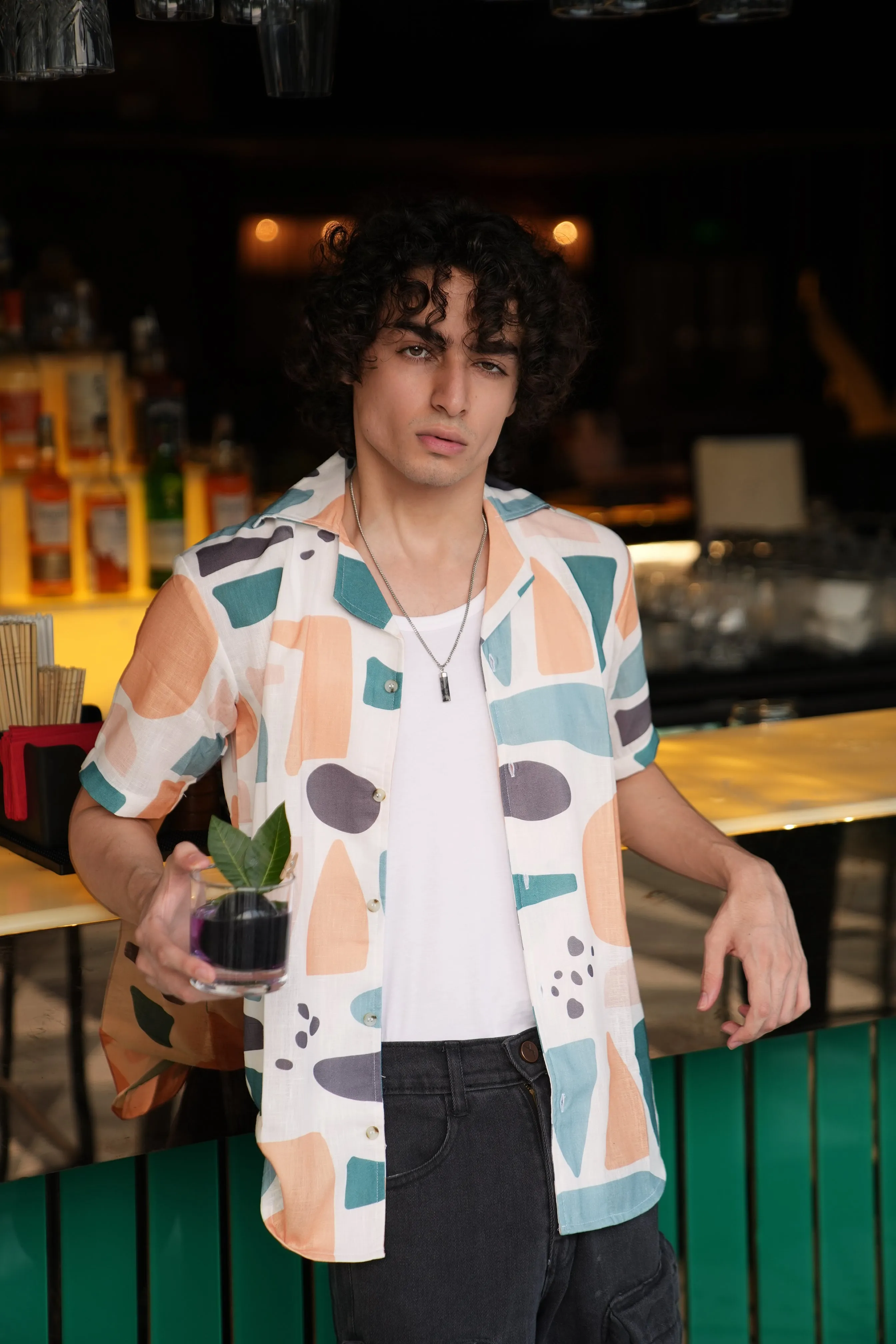 Premium Geometric Print Linen Shirt