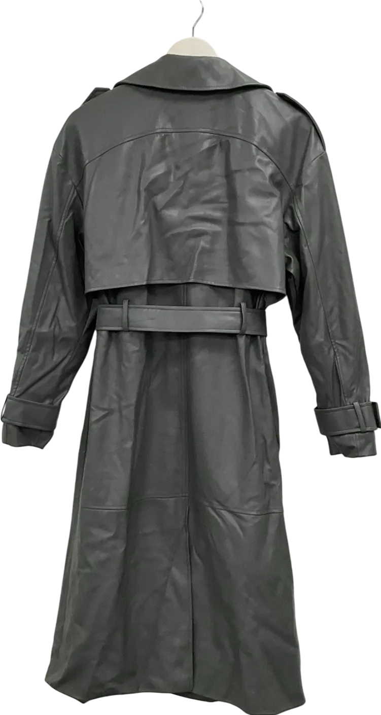 Pull&Bear Grey Belted Faux Leather Trench Coat UK M