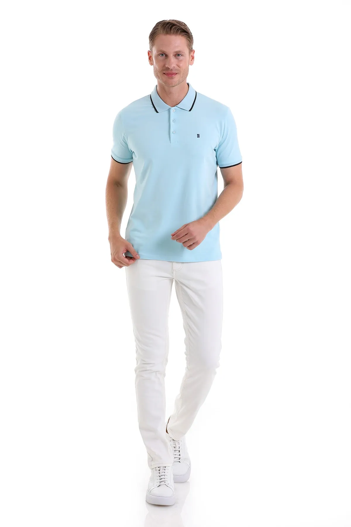 Regular Fit Blue Basic 100% Cotton Polo T-Shirt