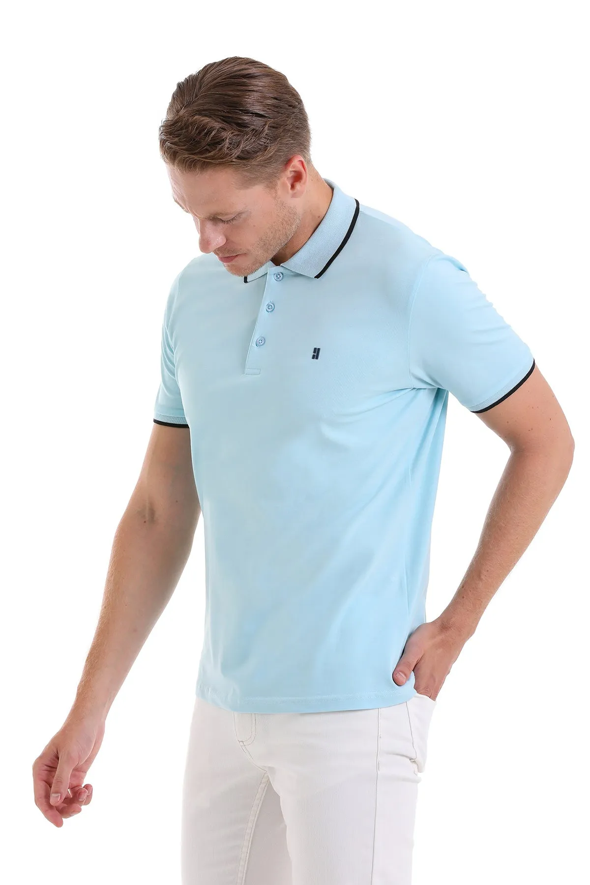 Regular Fit Blue Basic 100% Cotton Polo T-Shirt