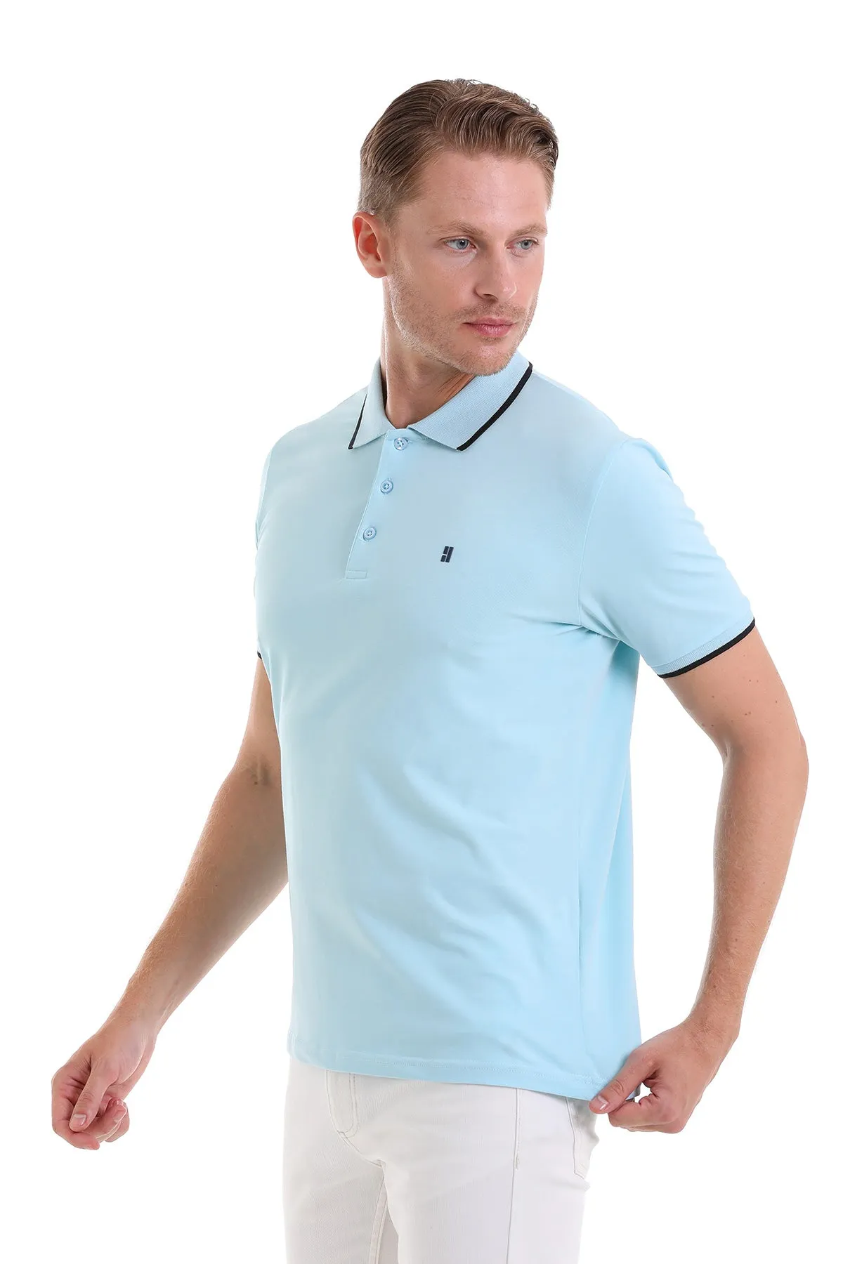 Regular Fit Blue Basic 100% Cotton Polo T-Shirt