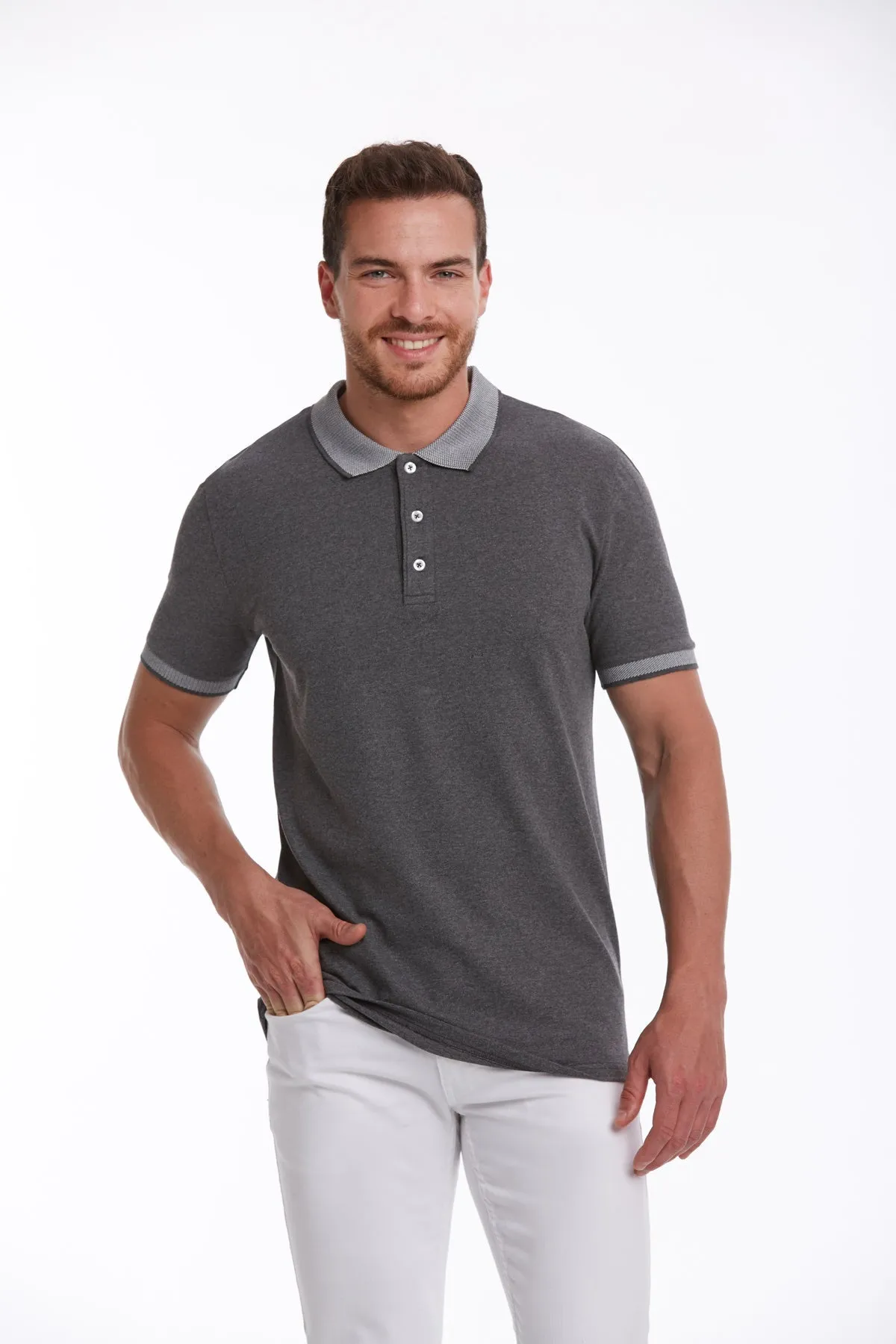 Regular Fit Charcoal Basic Cotton Polo T-Shirt