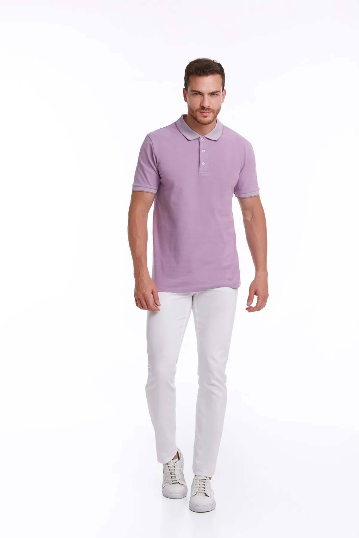 Regular Fit Lilac Basic Cotton Polo T-Shirt