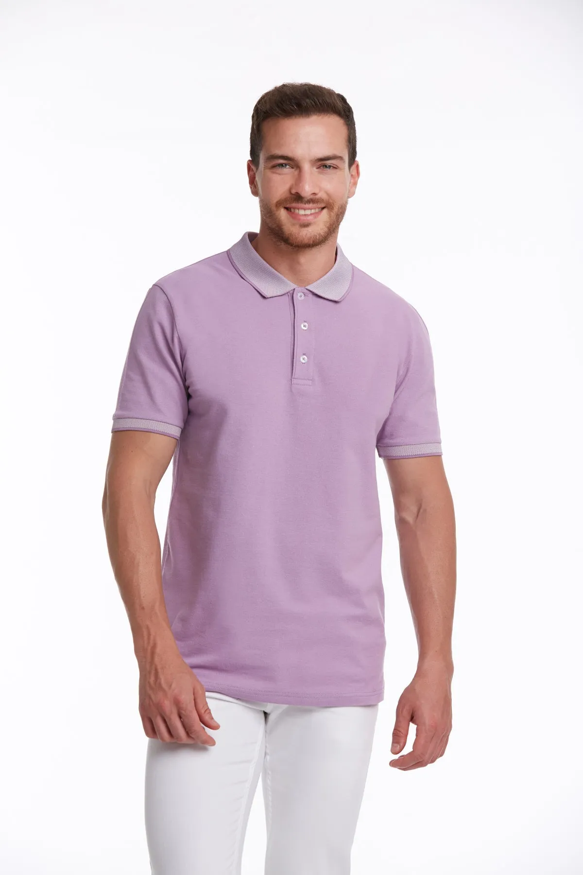 Regular Fit Lilac Basic Cotton Polo T-Shirt