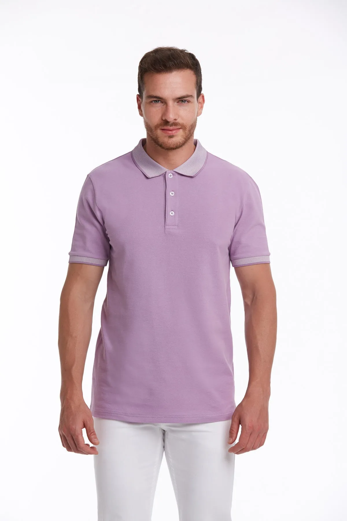 Regular Fit Lilac Basic Cotton Polo T-Shirt