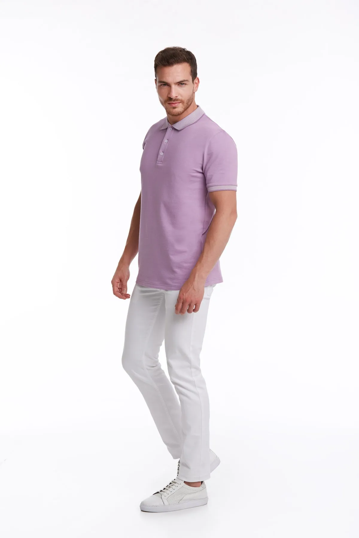 Regular Fit Lilac Basic Cotton Polo T-Shirt