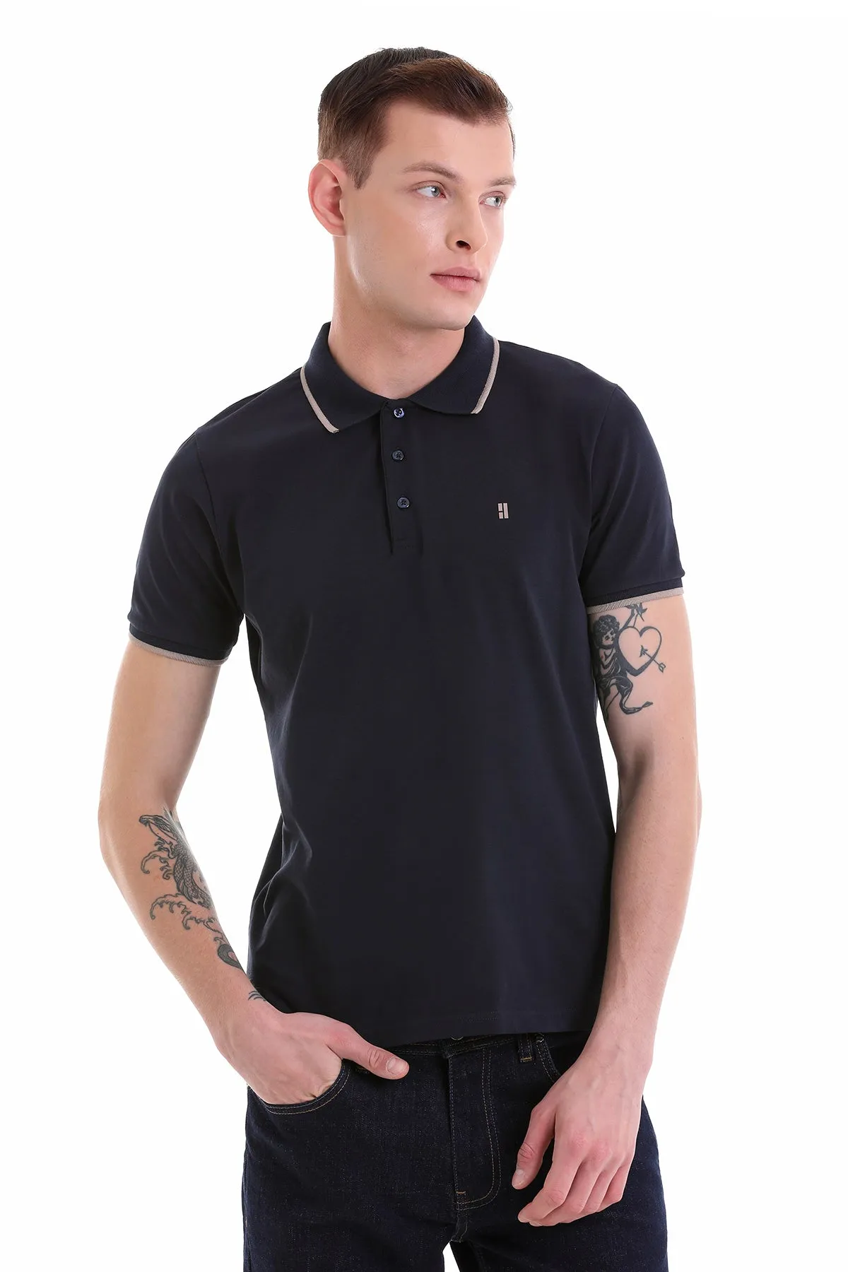 Regular Fit Navy 100% Cotton Polo T-Shirt