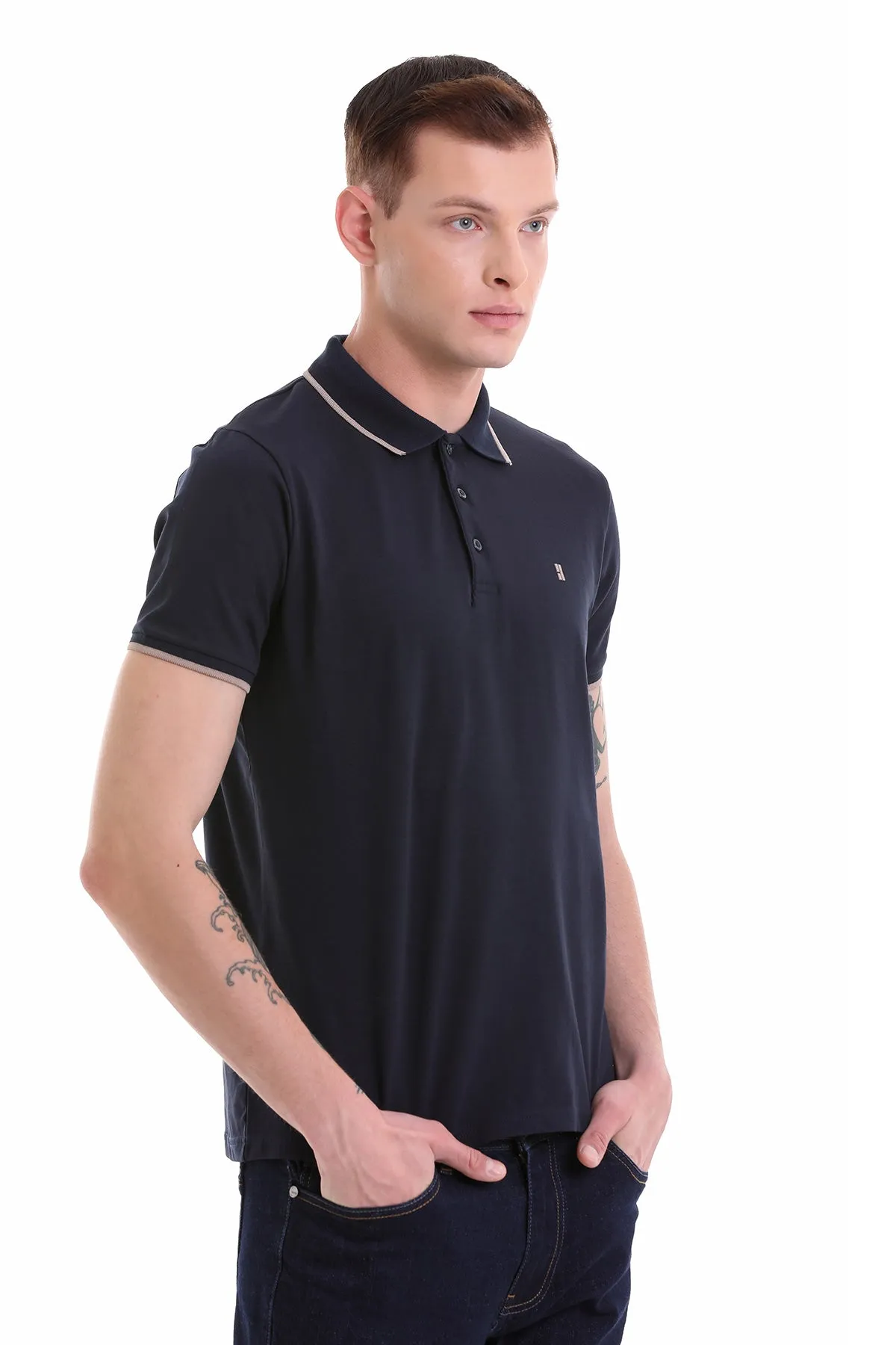 Regular Fit Navy 100% Cotton Polo T-Shirt