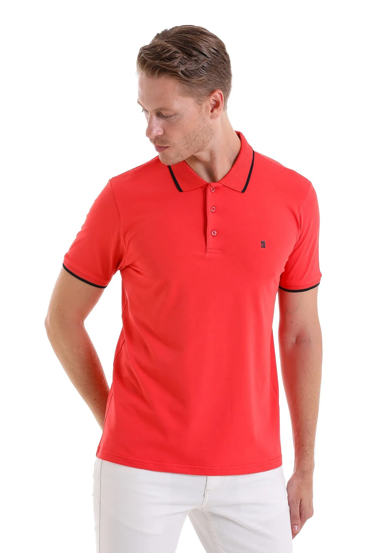 Regular Fit Pomegranate Flower Basic Cotton Polo T-Shirt