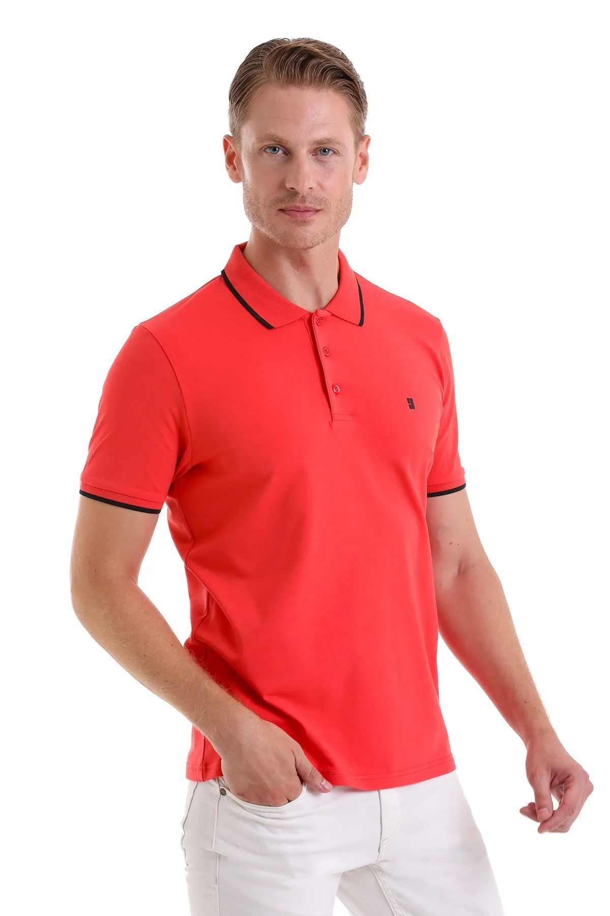 Regular Fit Pomegranate Flower Basic Cotton Polo T-Shirt