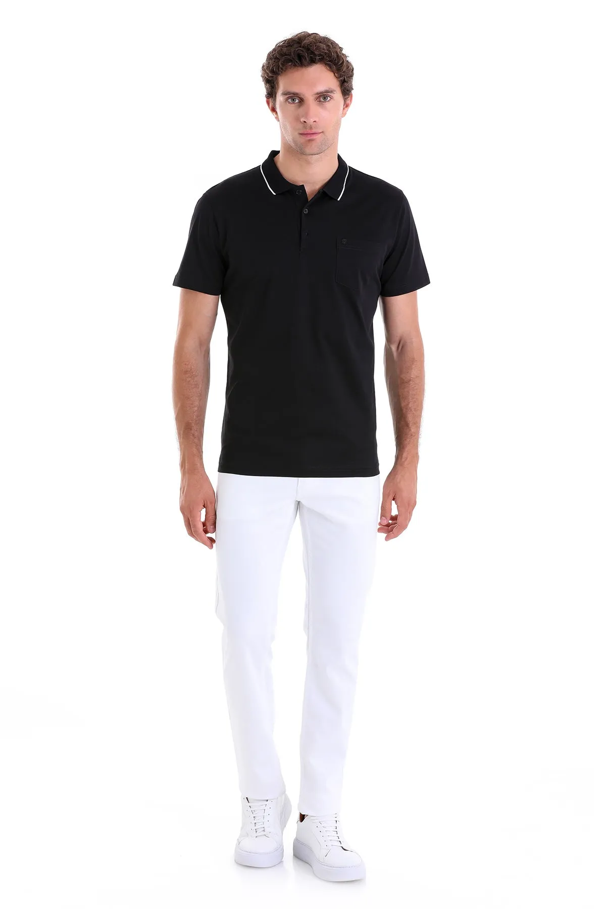 Regular Fit Solid Black Basic 100% Cotton Polo T-Shirt