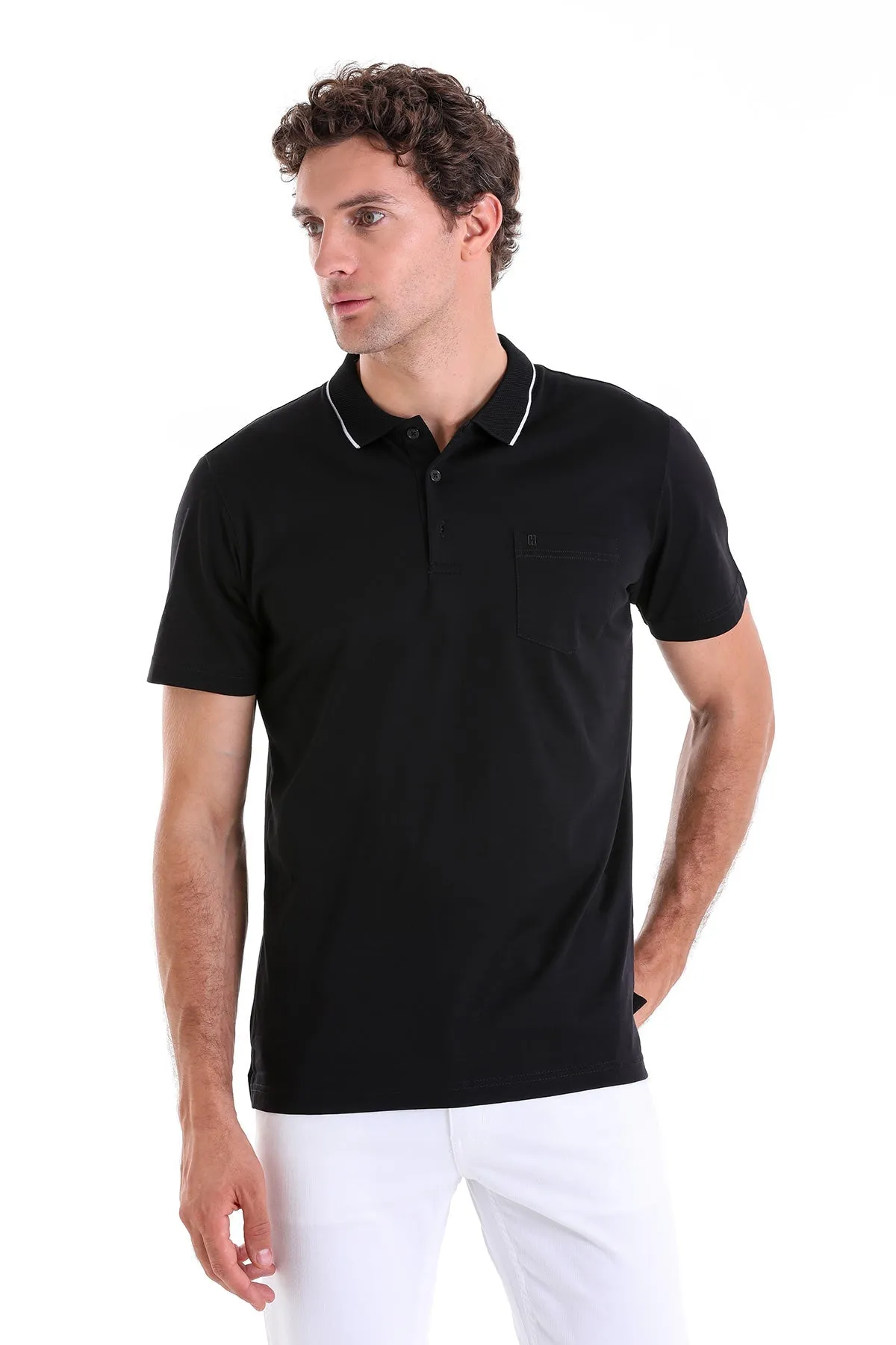 Regular Fit Solid Black Basic 100% Cotton Polo T-Shirt