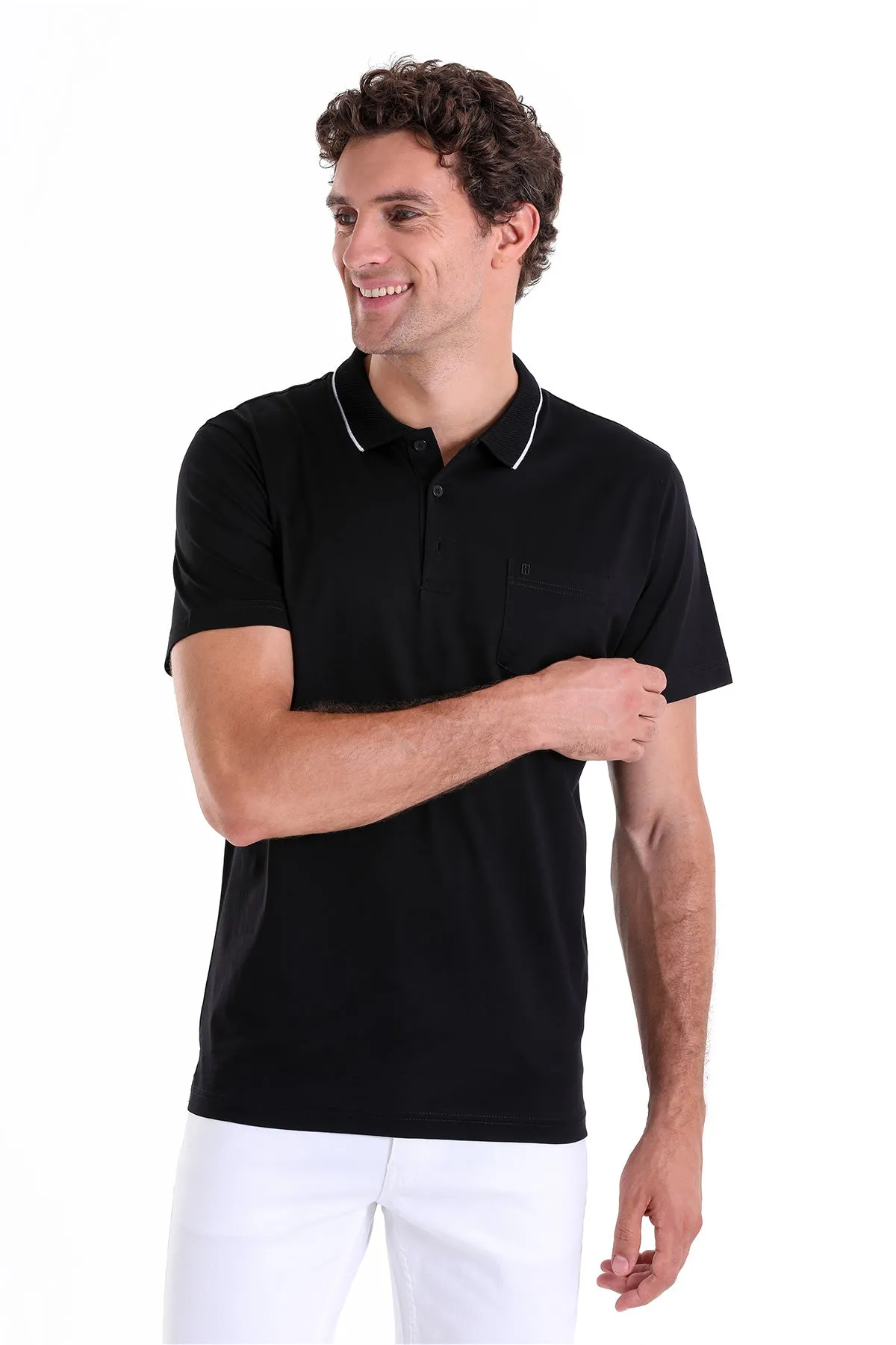 Regular Fit Solid Black Basic 100% Cotton Polo T-Shirt