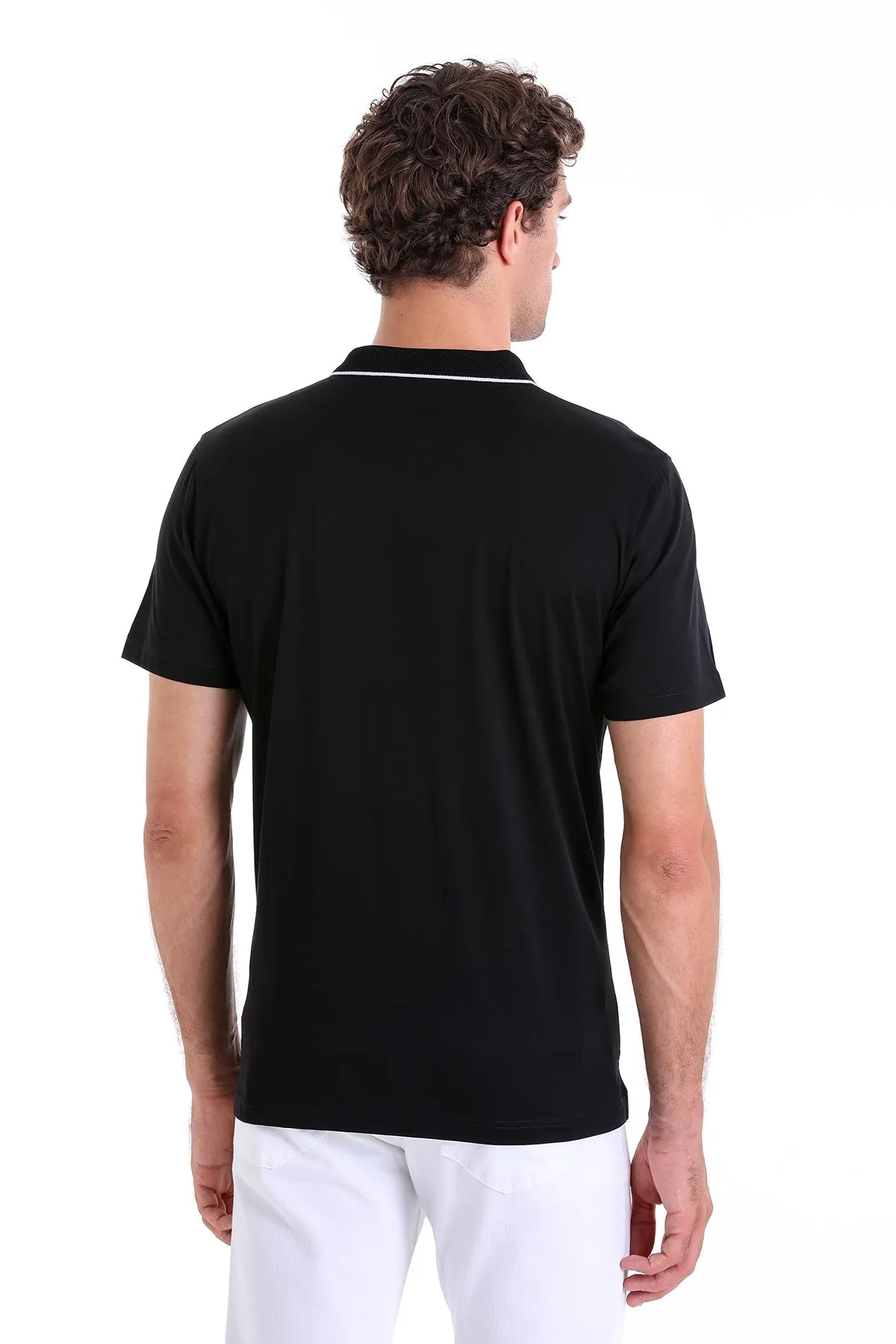 Regular Fit Solid Black Basic 100% Cotton Polo T-Shirt