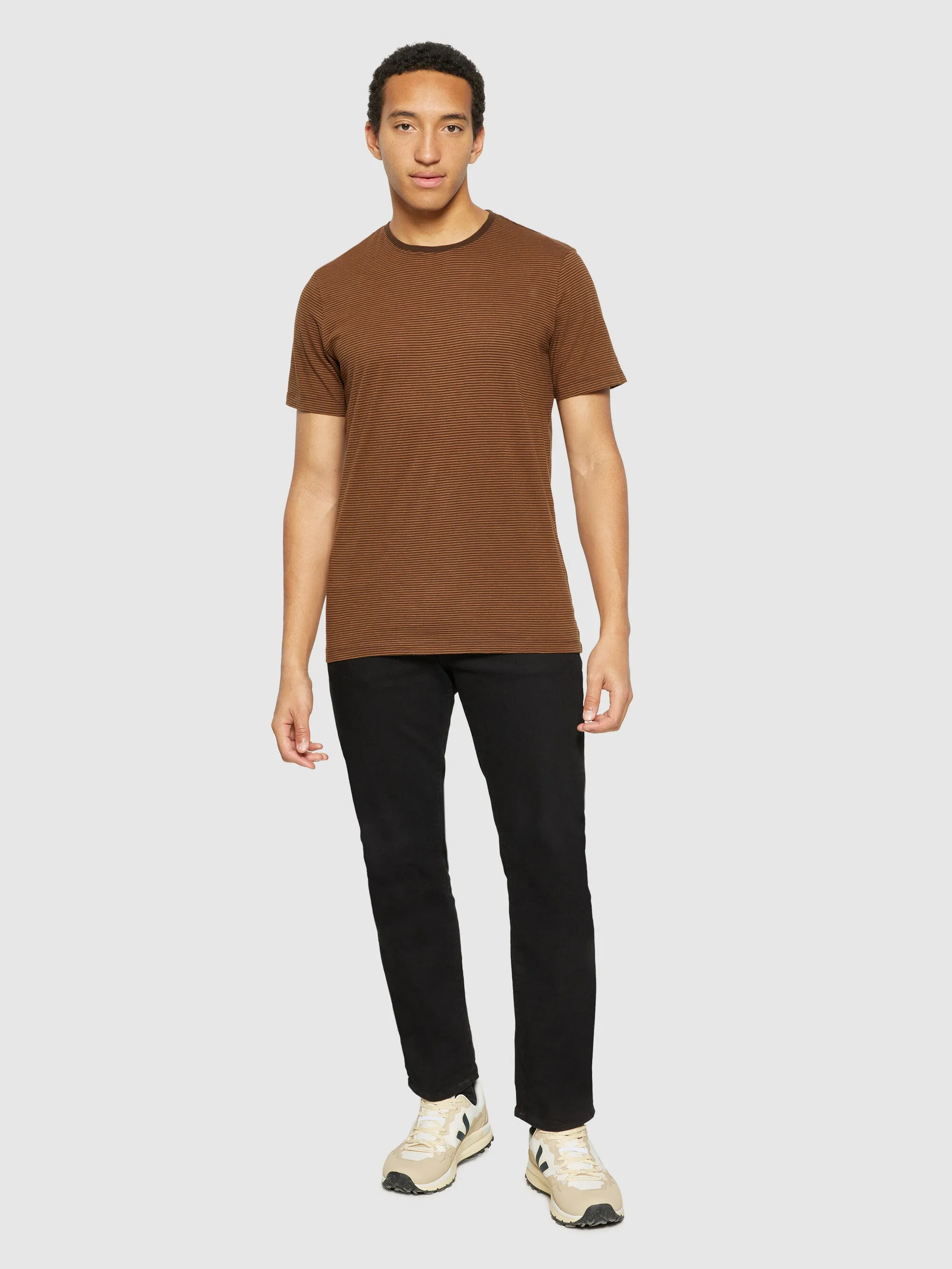 Regular fit Striped basic tee - Dark Brown Stripe