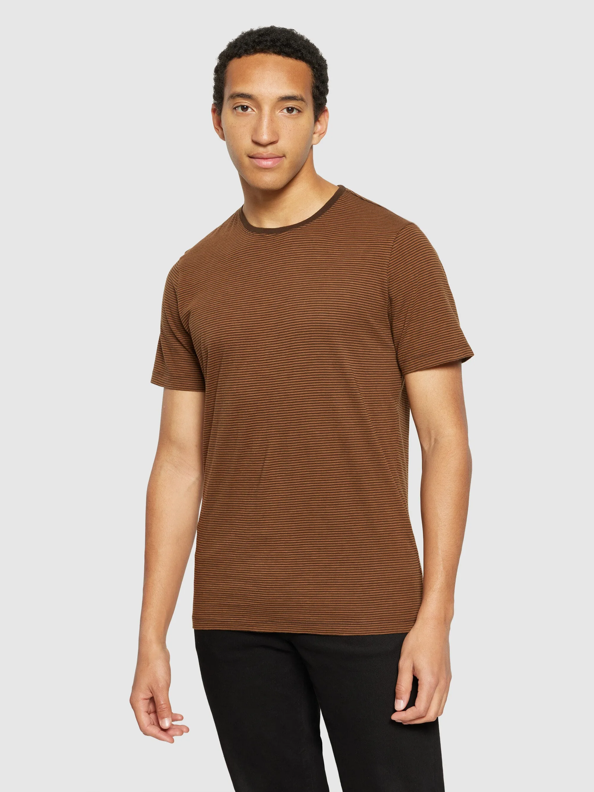 Regular fit Striped basic tee - Dark Brown Stripe