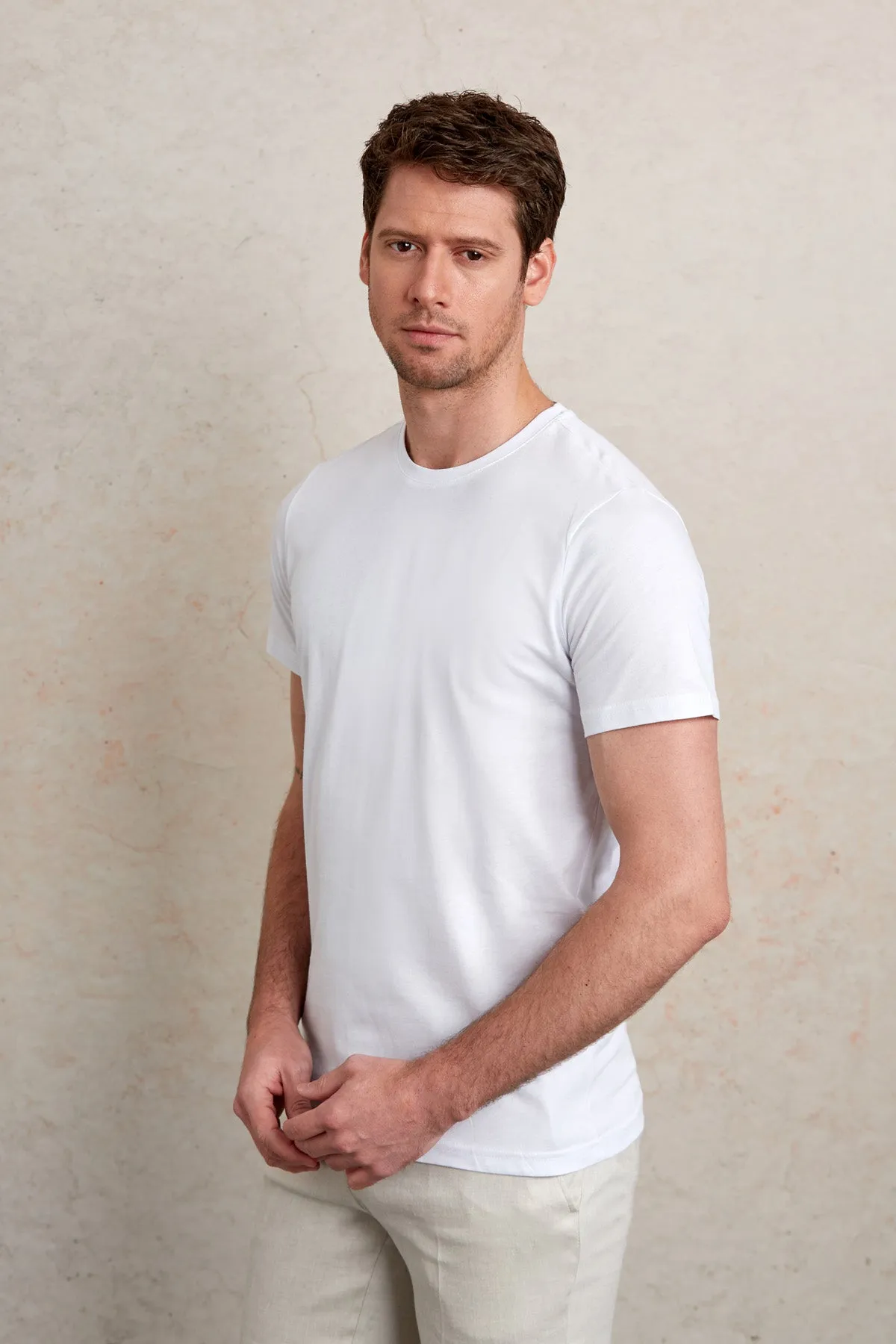 Regular Fit White Basic Cotton Crew Neck T-Shirt