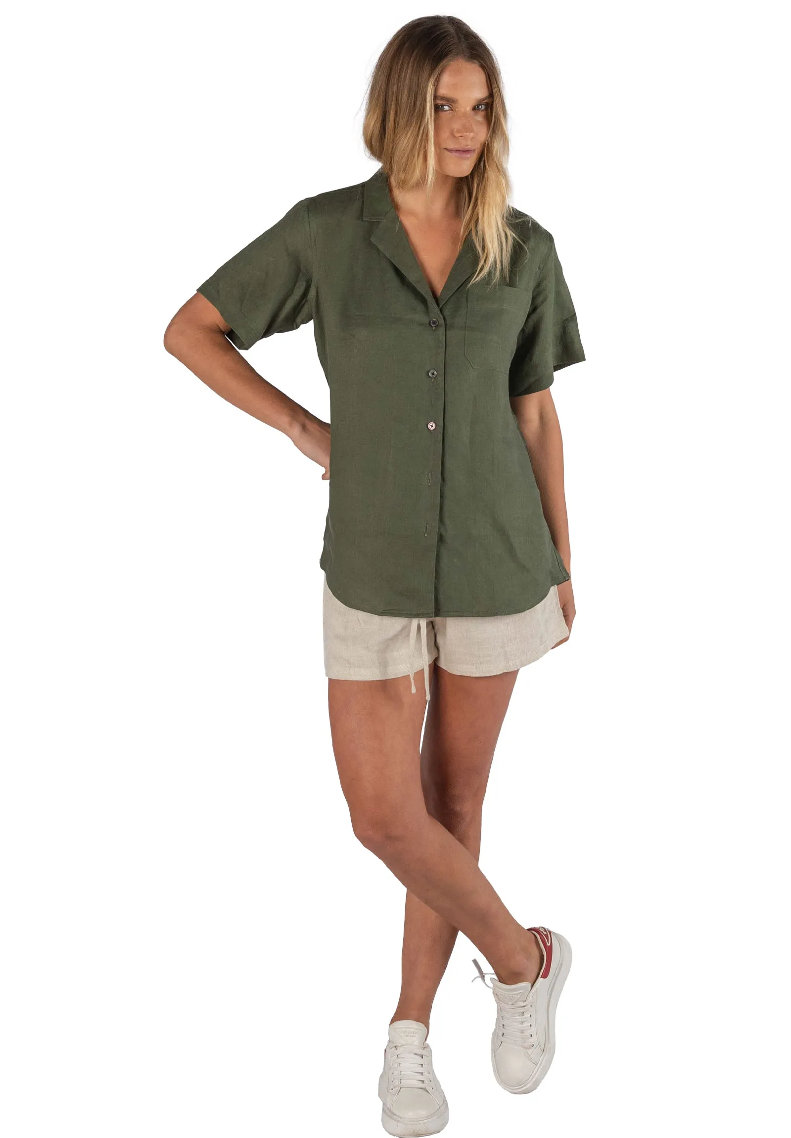 Revere Olive Green SS Linen T-shirt