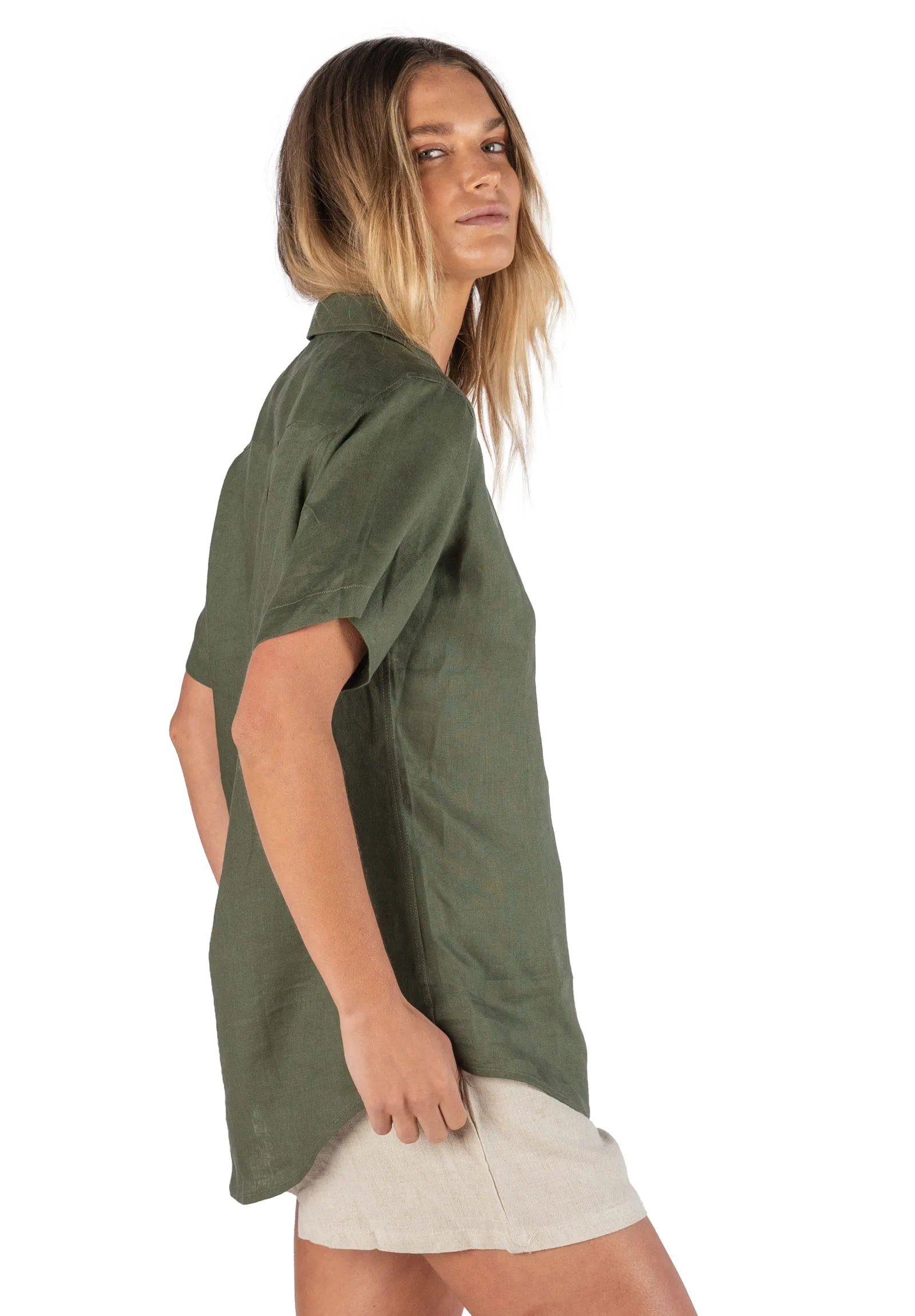 Revere Olive Green SS Linen T-shirt