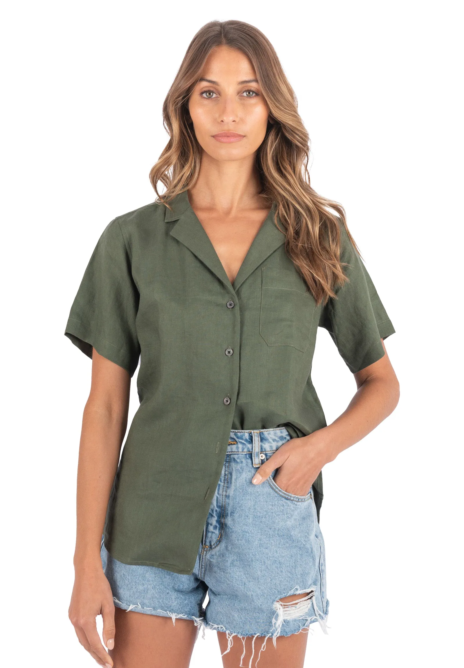 Revere Olive Green SS Linen T-shirt