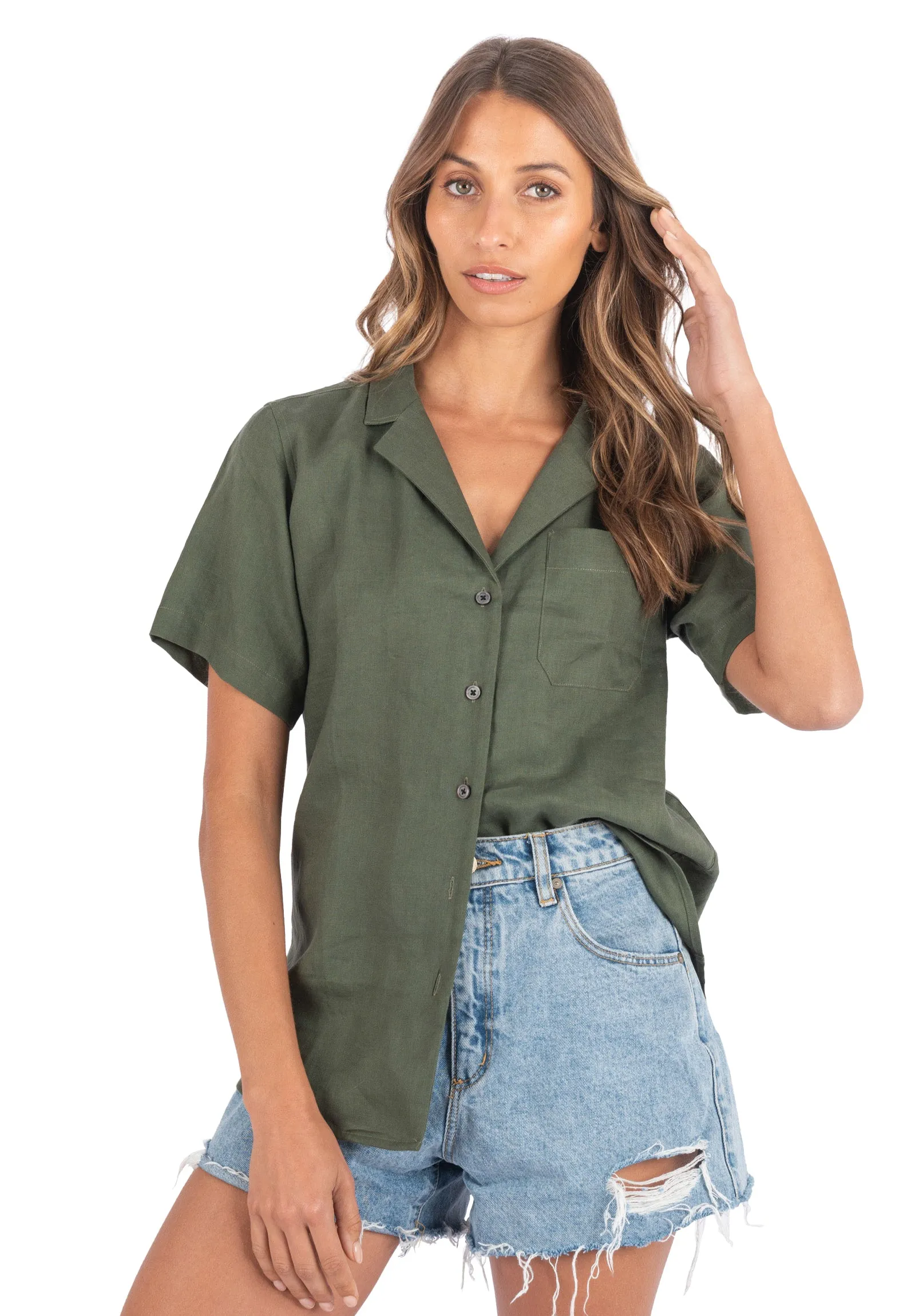 Revere Olive Green SS Linen T-shirt