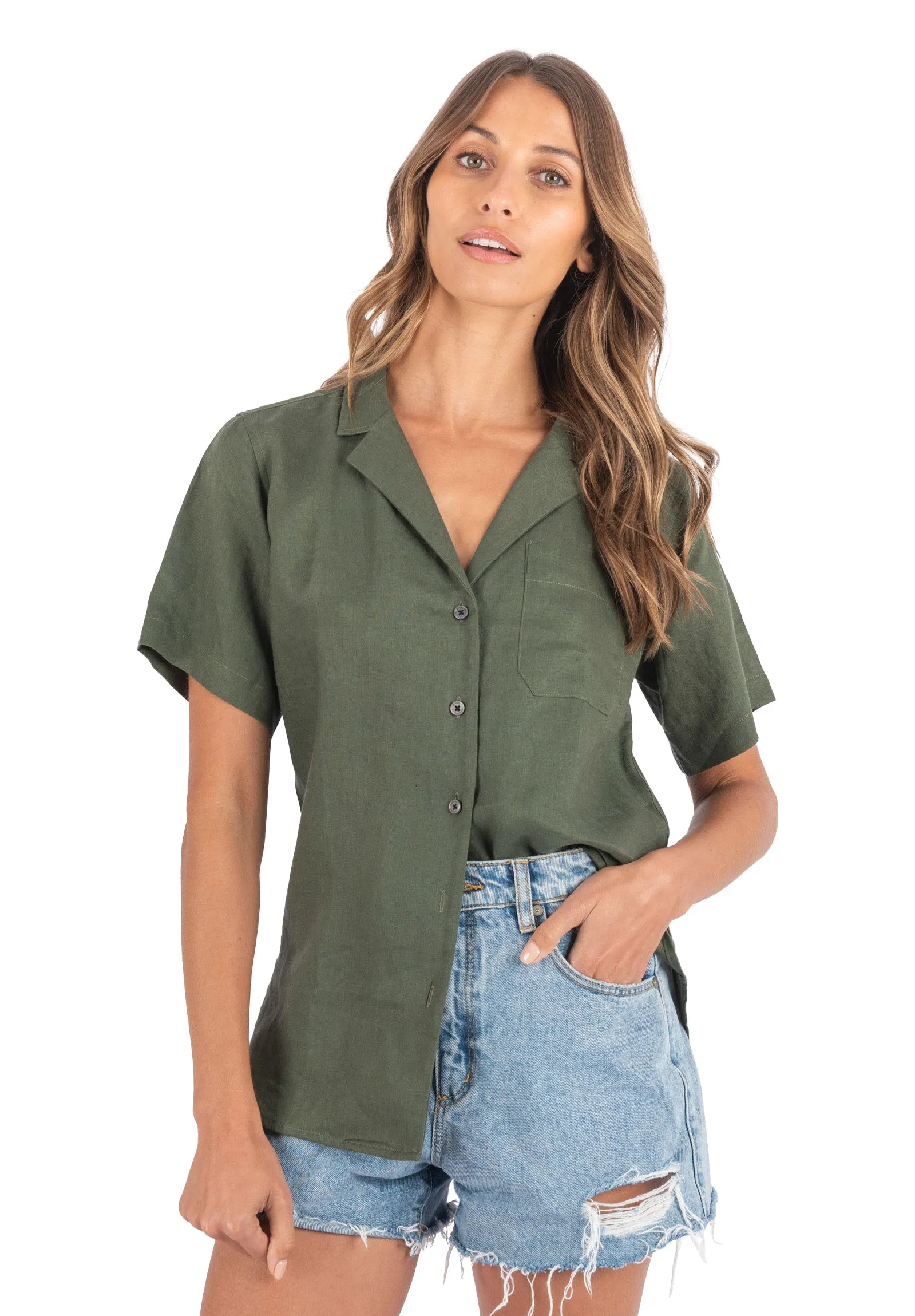 Revere Olive Green SS Linen T-shirt