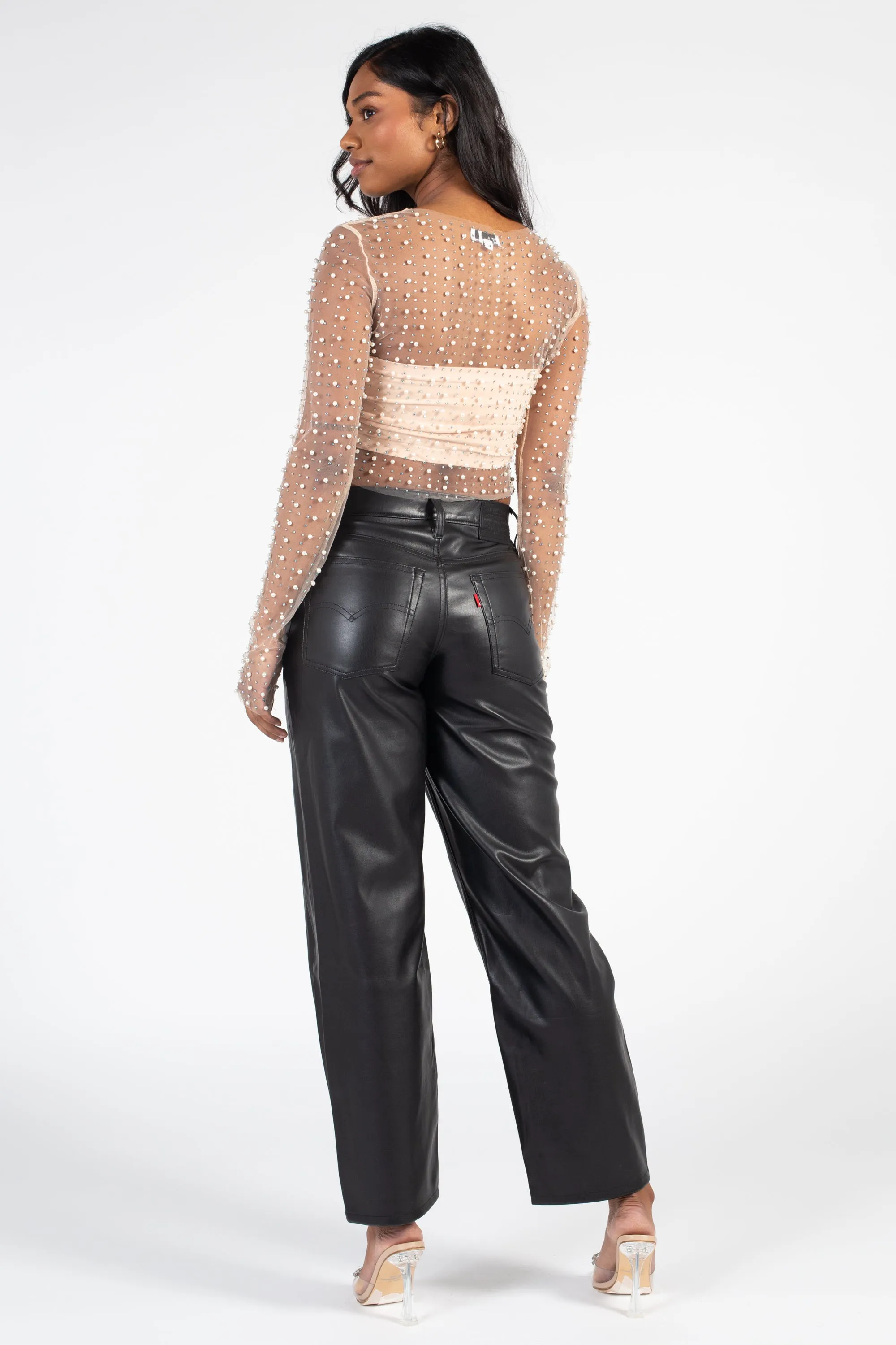 Rylee Pearl Embellished Crop Blouse